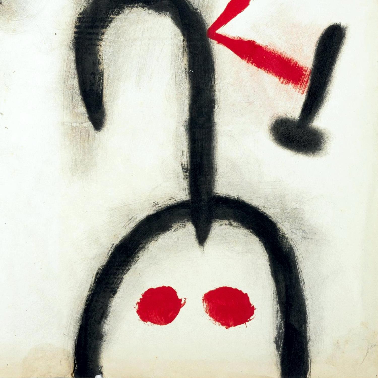 Simplified black and red abstract figure on a white background