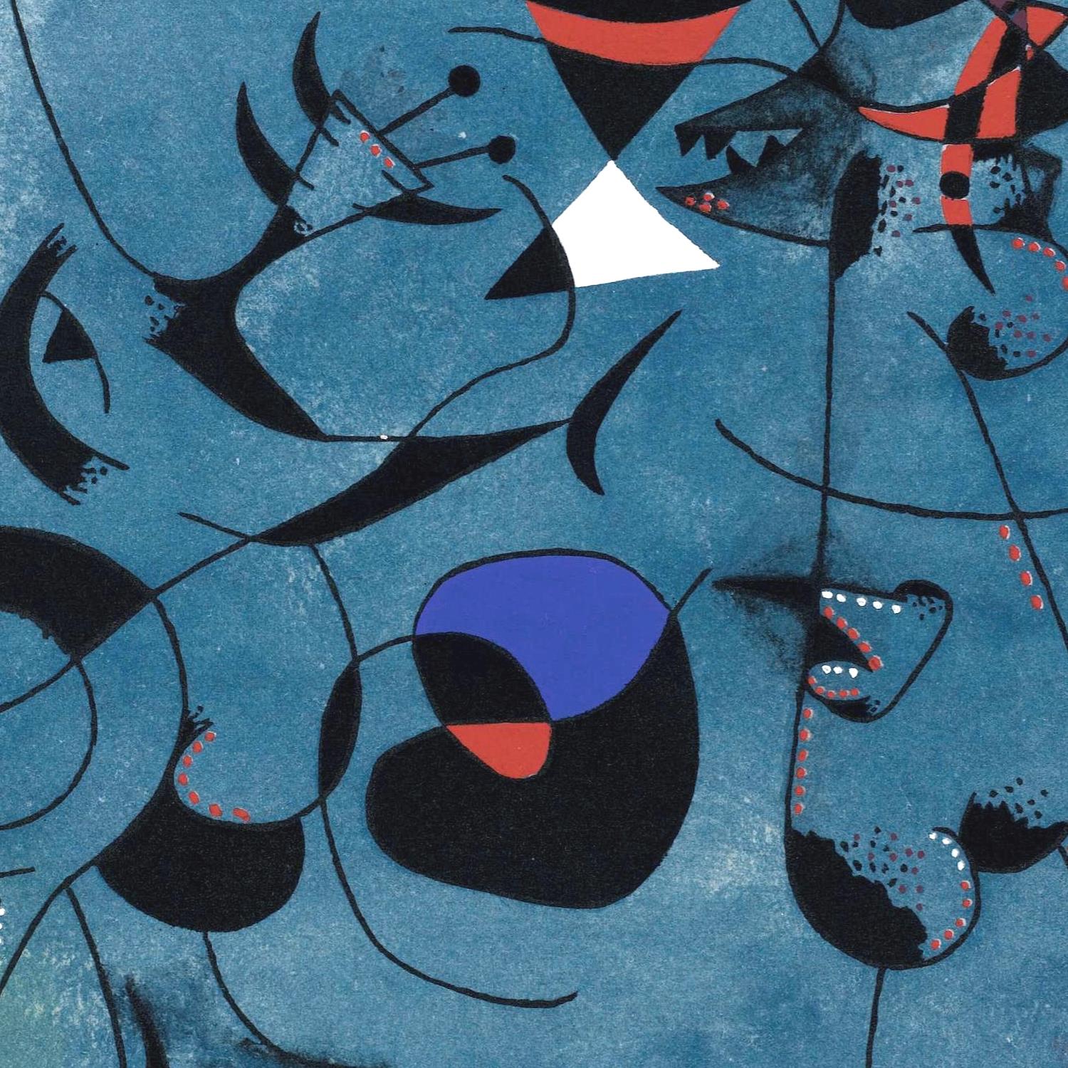 Abstract art with geometric shapes on a blue background