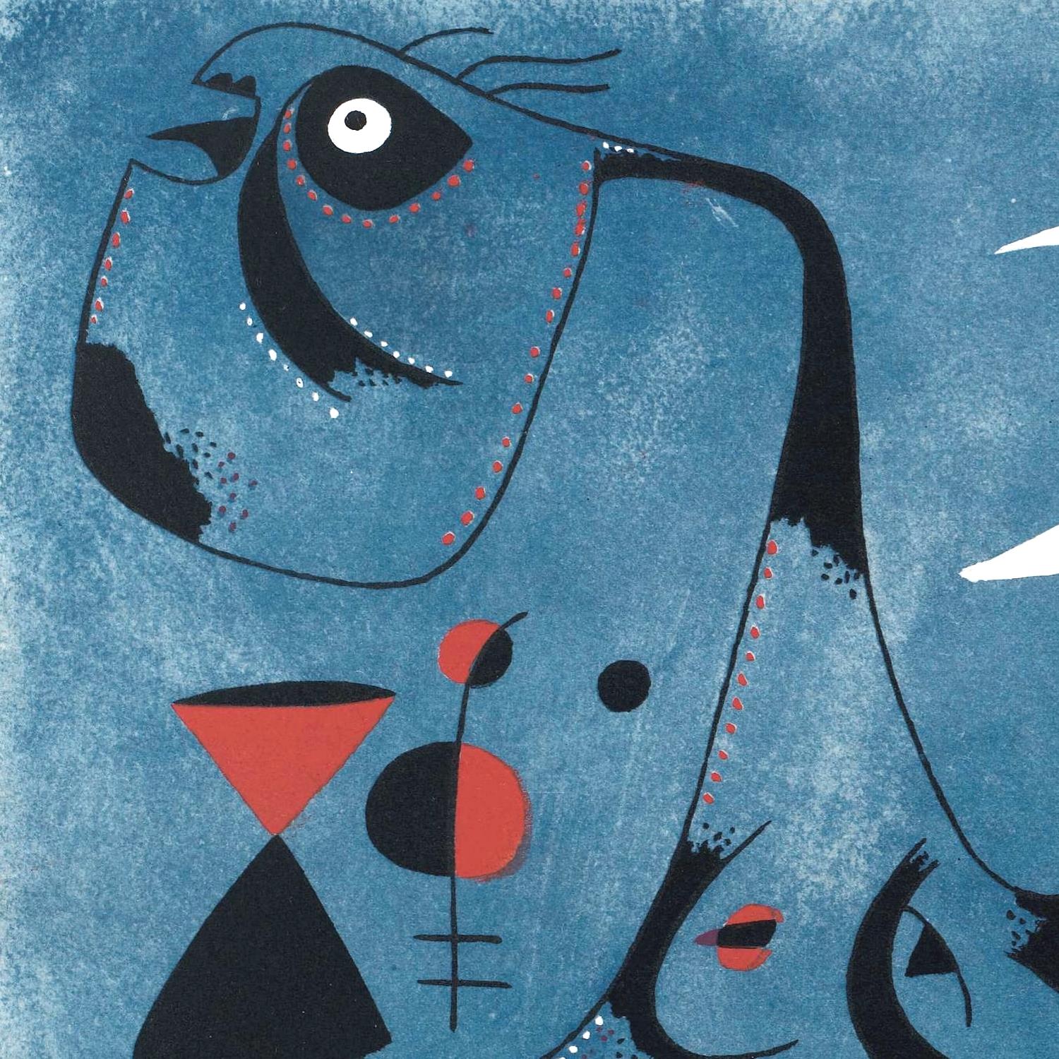 Abstract artwork with geometric shapes on a blue background