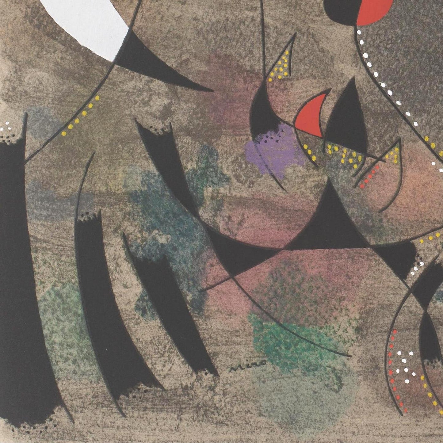 Abstract artwork with geometric shapes and patterns on a textured surface