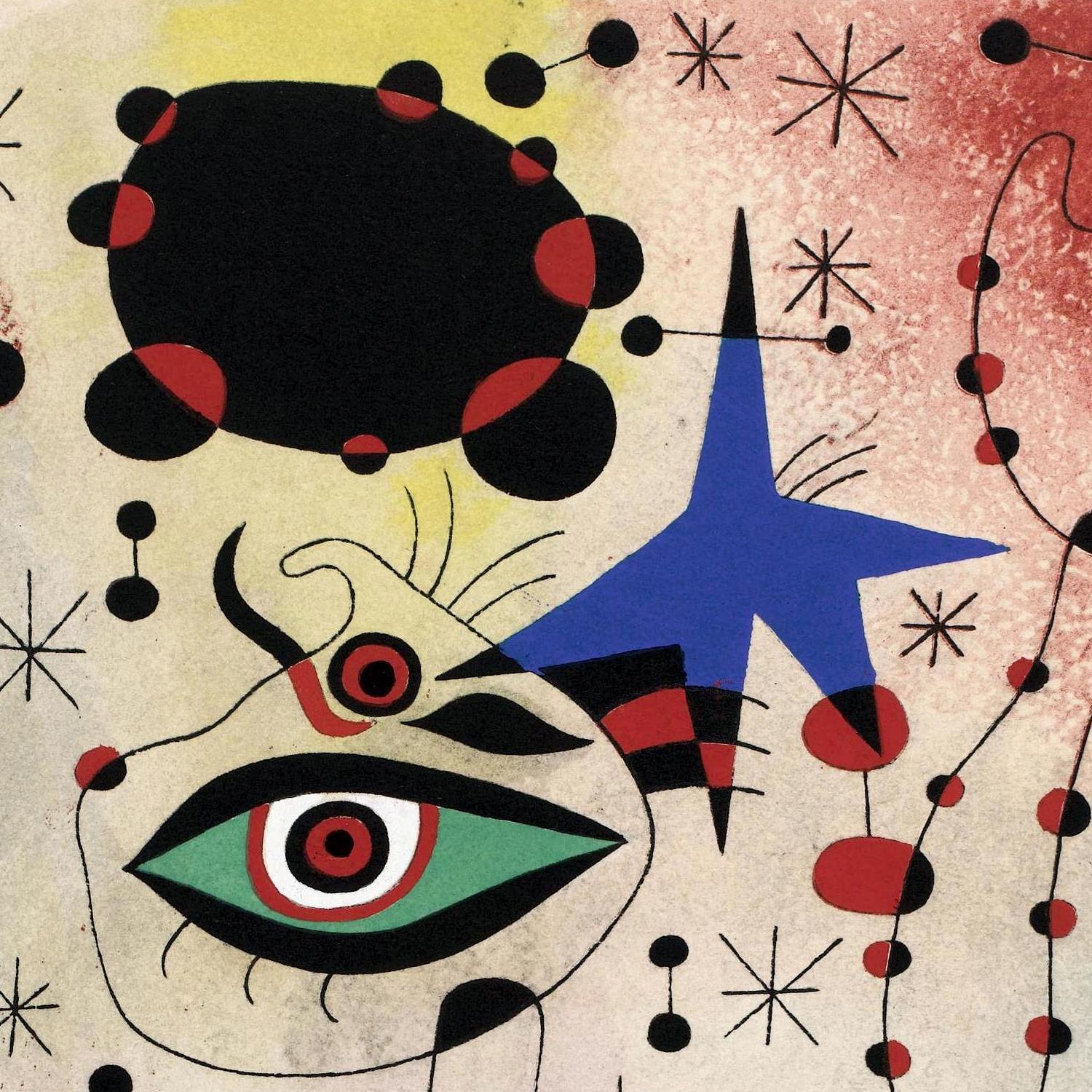 Abstract artwork with geometric shapes and colors on a textured background