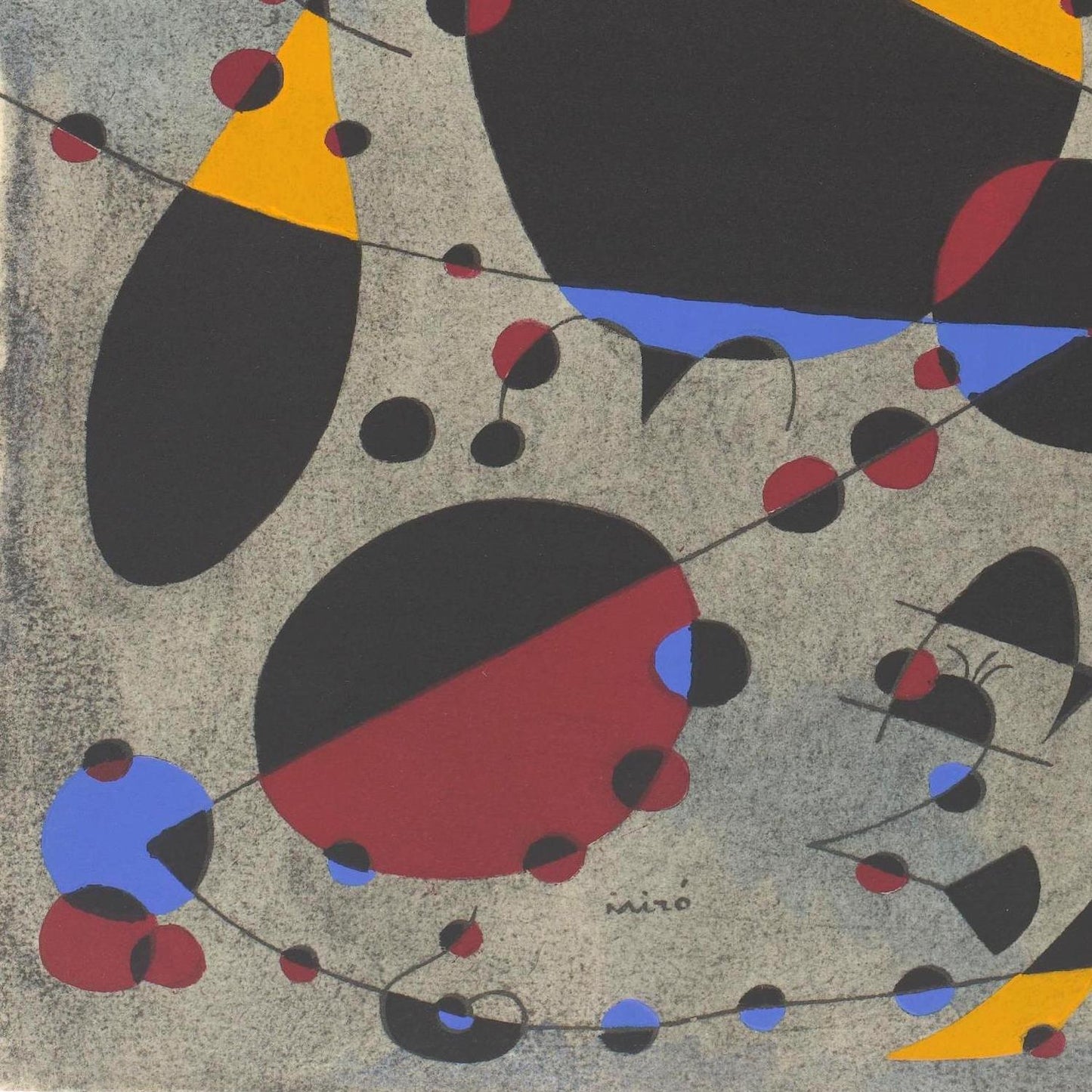 Abstract artwork with geometric shapes and bold colors on a textured background