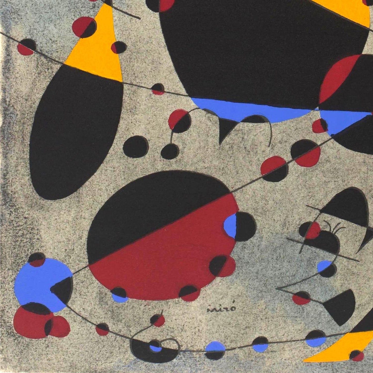 Abstract artwork with geometric shapes and bold colors on a textured background