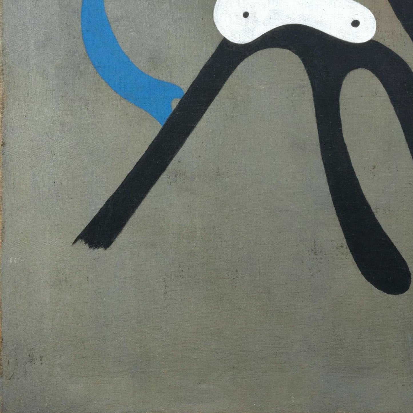 Abstract art with black, blue, and white shapes on a beige background