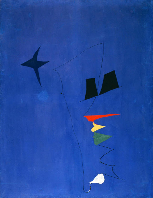 Abstract artwork with geometric shapes on a blue background