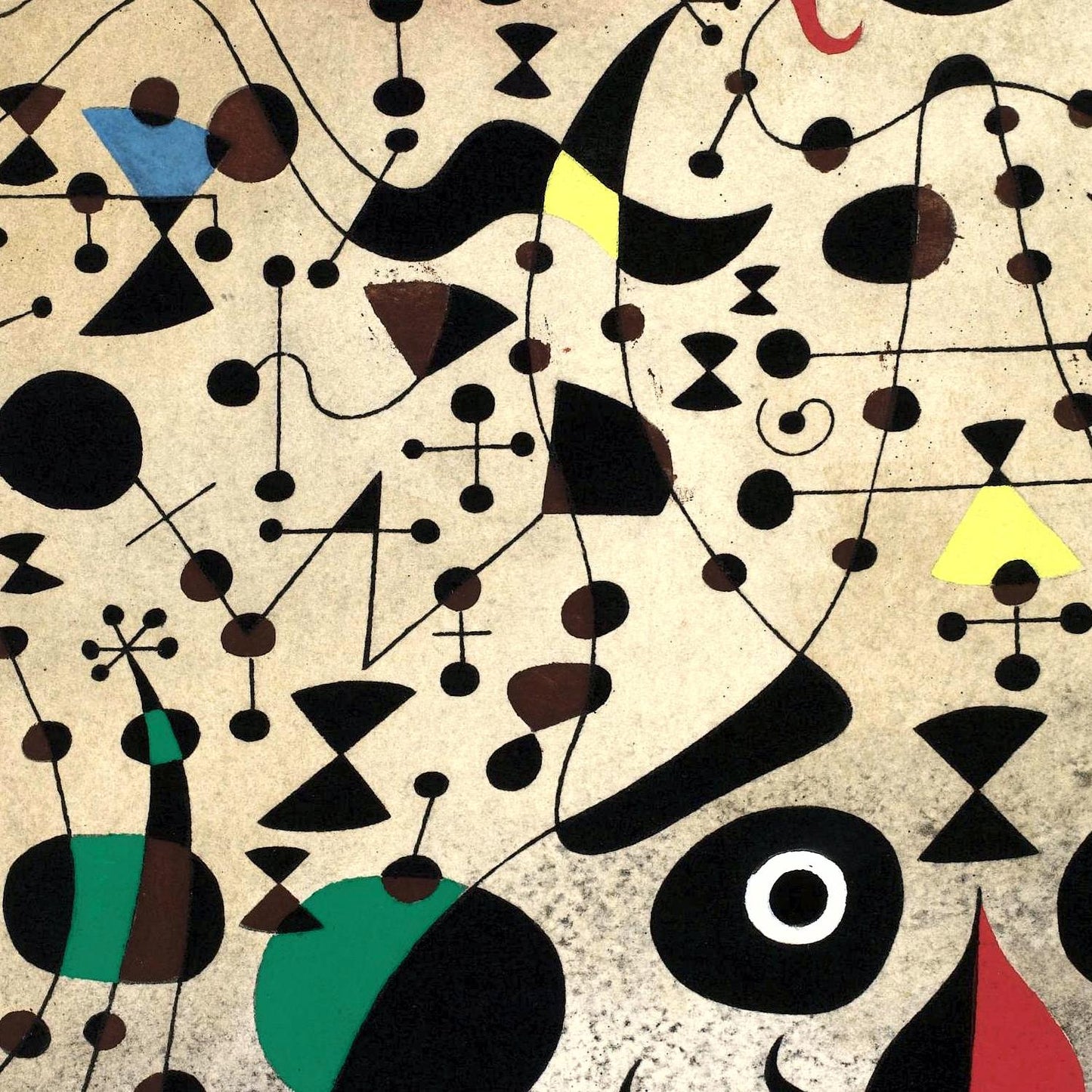 Abstract art with geometric shapes and lines on a textured beige background