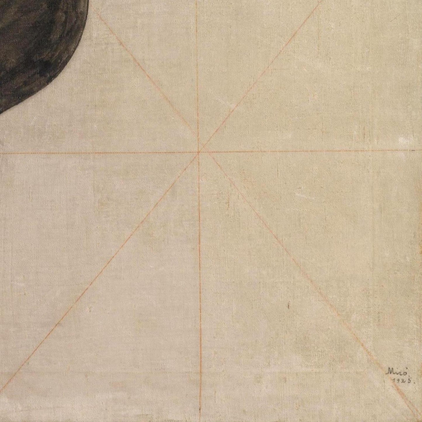 Textured beige surface with intersecting red lines and a corner cutout.