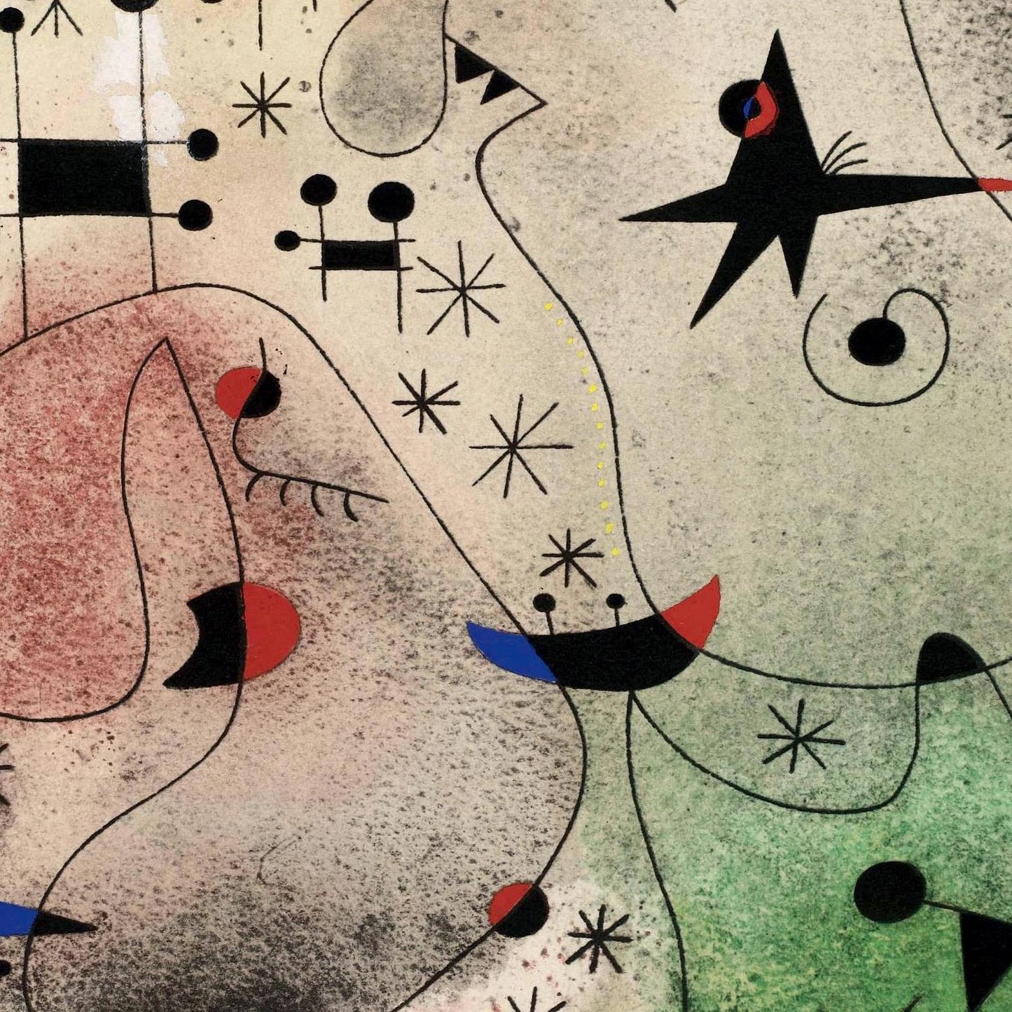 Abstract artwork with geometric shapes and colors on a textured background