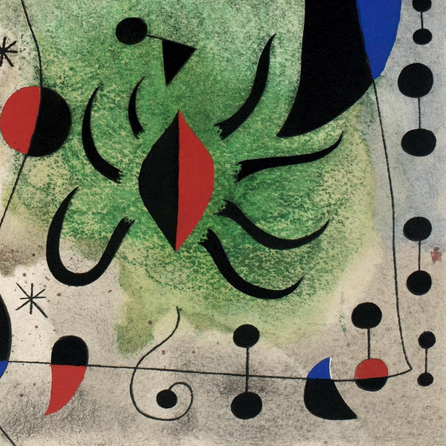 Abstract artwork with geometric shapes and colors on a textured background