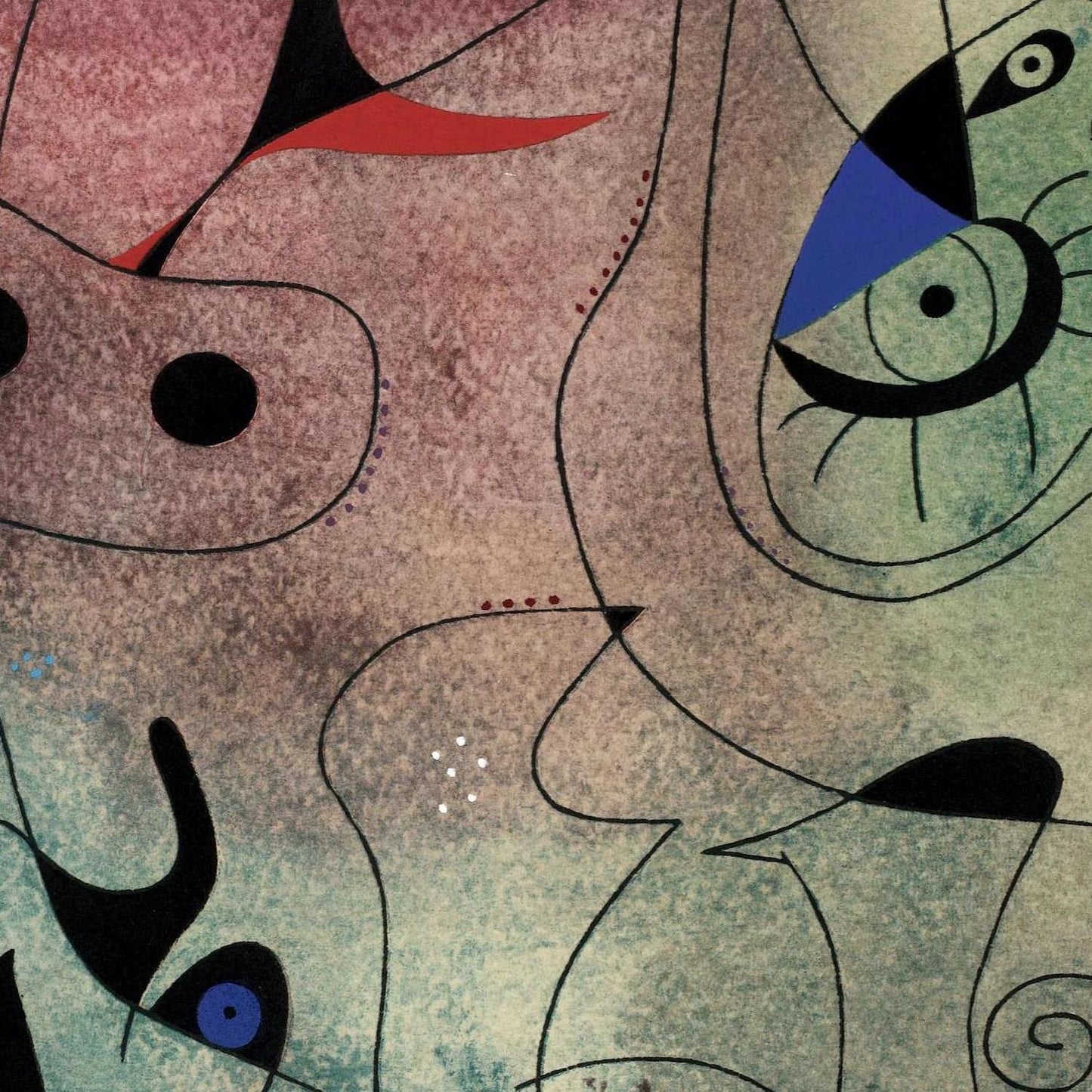 Abstract artwork with geometric shapes and colors on a textured background