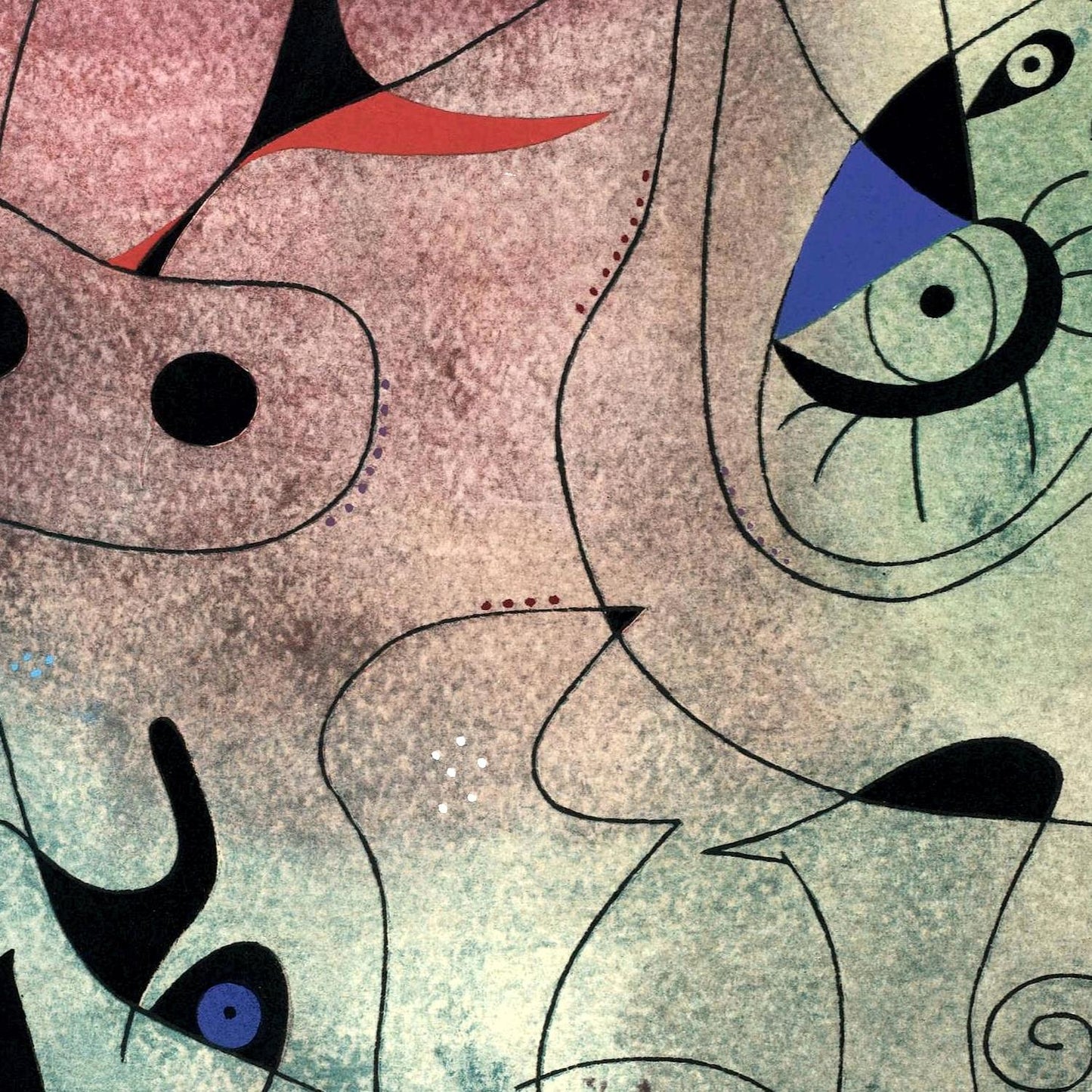 Abstract artwork with wavy lines and geometric shapes on a textured background
