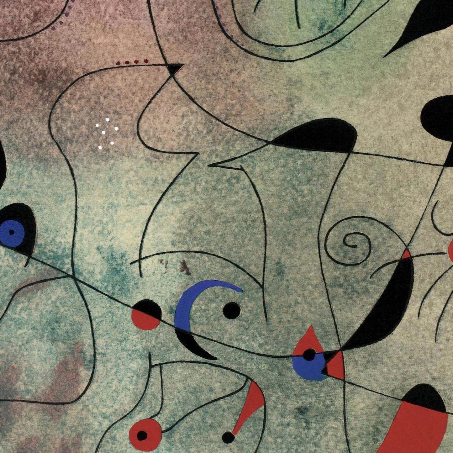 Abstract art with wavy lines, circles, and geometric shapes on a textured background