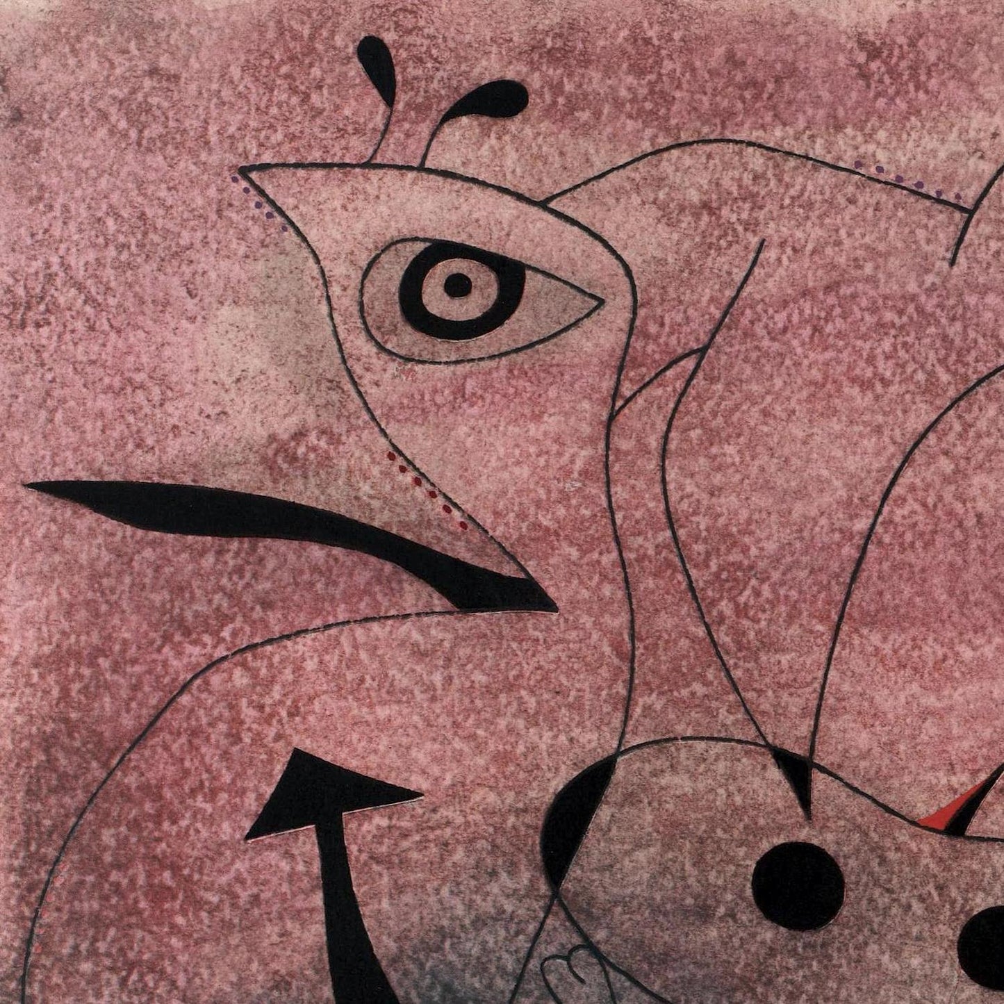 Abstract artwork with black lines on a pinkish-brown background