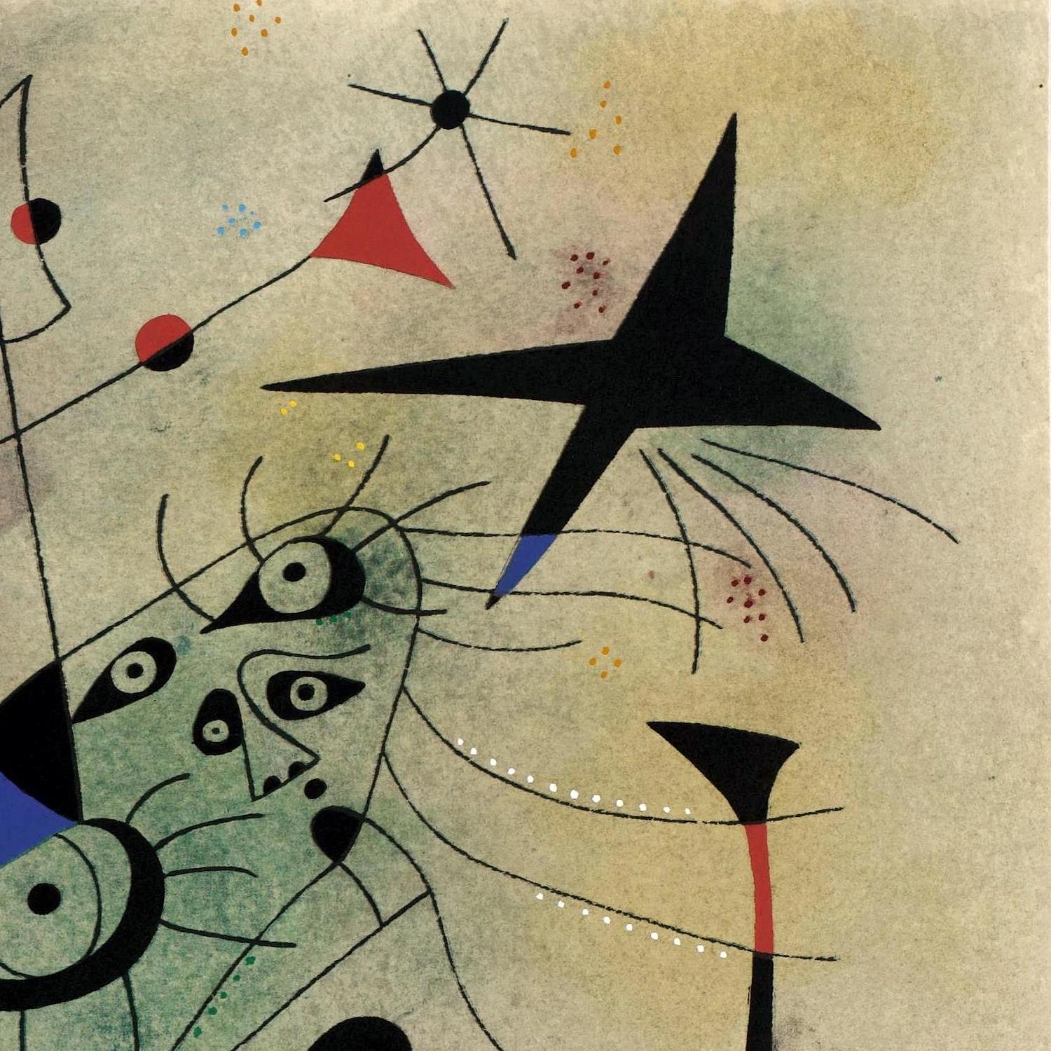 Abstract artwork with geometric shapes and a face-like figure on a textured background