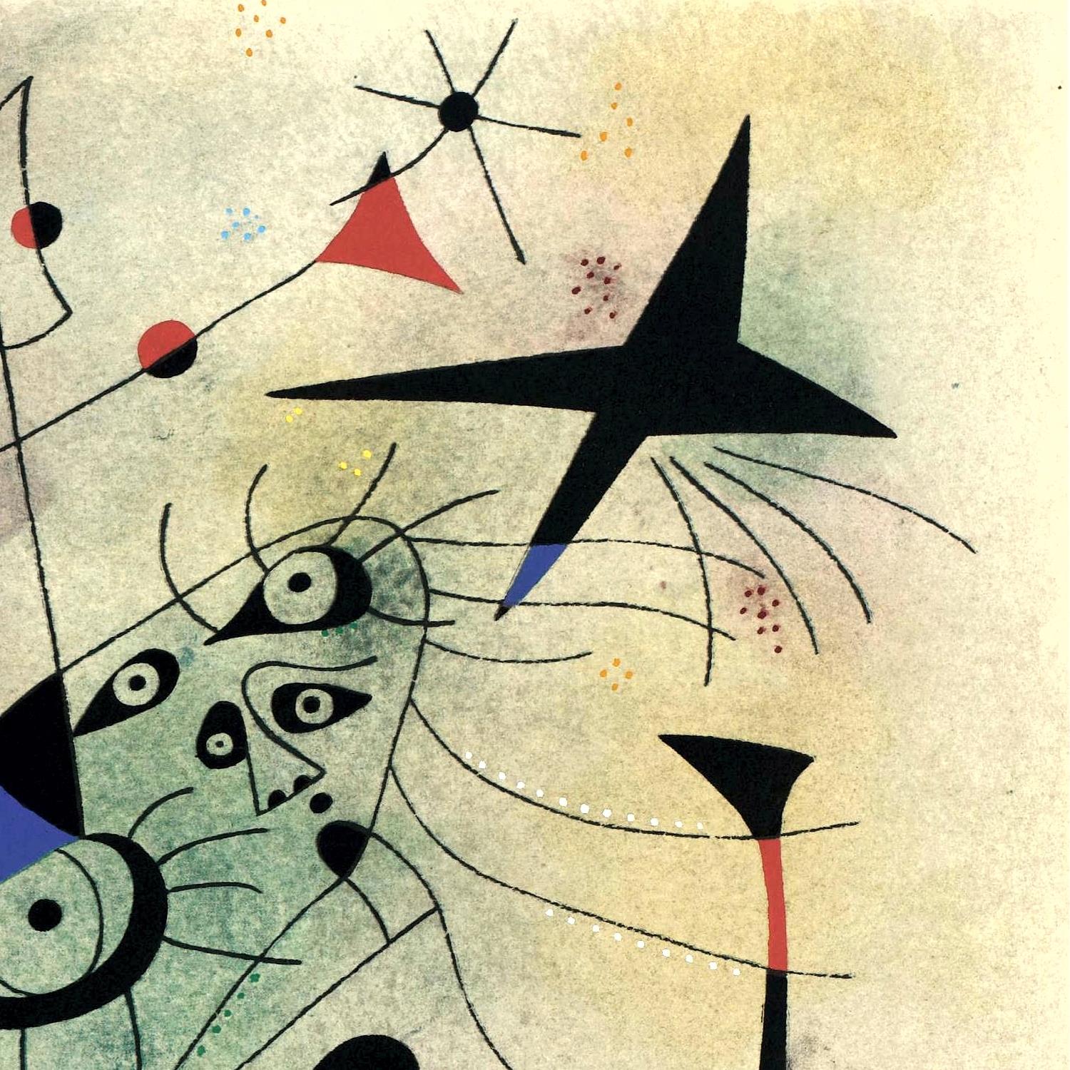Abstract artwork with geometric shapes and a face-like figure on a textured background