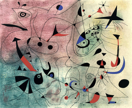 Abstract artwork with geometric shapes and lines on a textured background