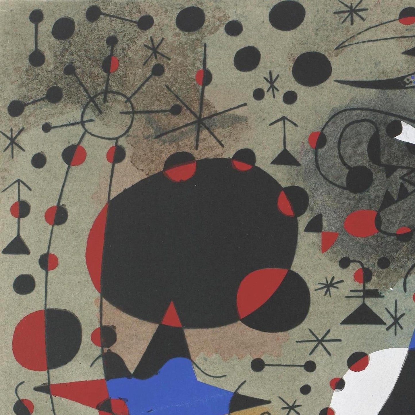 Abstract artwork with geometric shapes and colors on a textured background