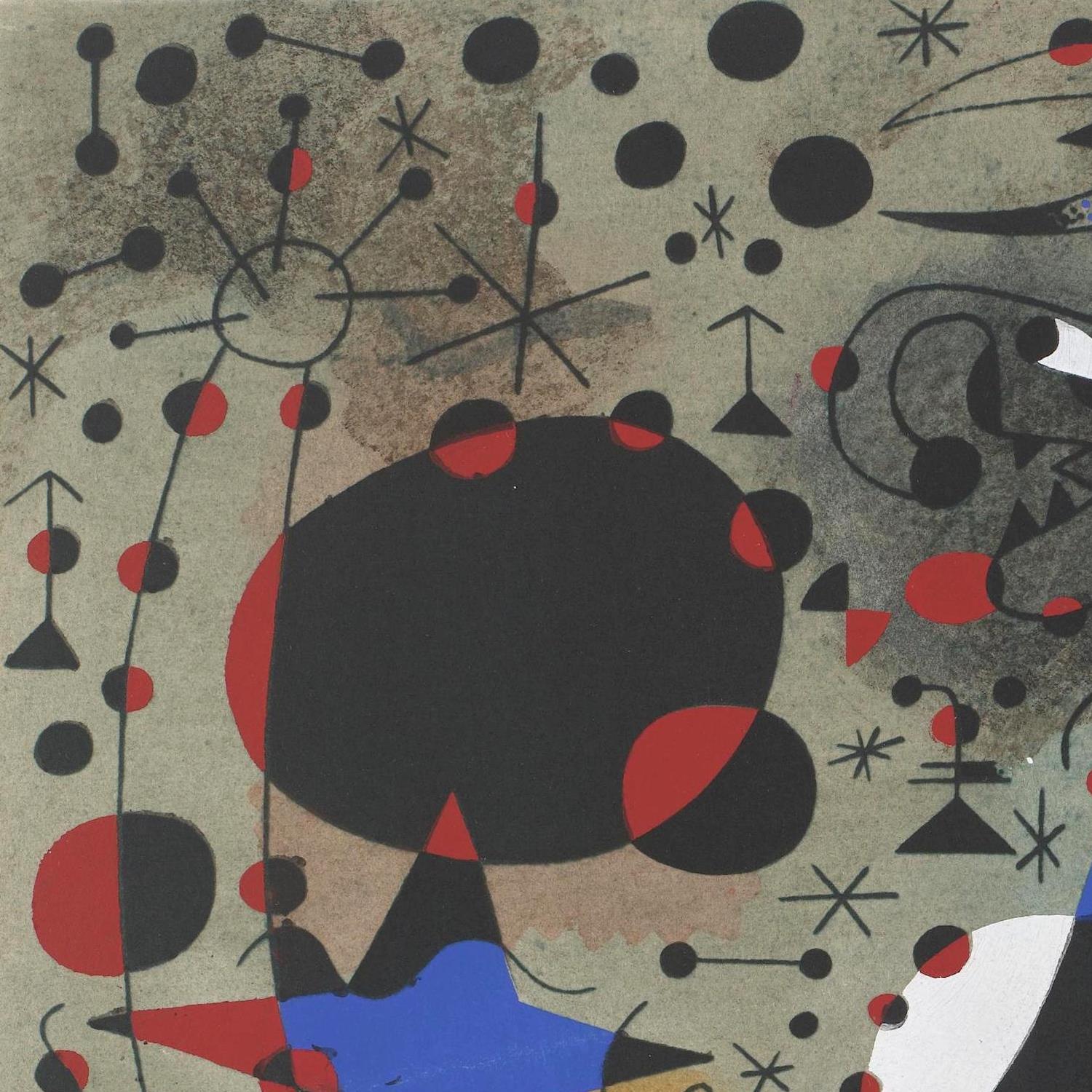 Abstract artwork with geometric shapes and colors on a textured background