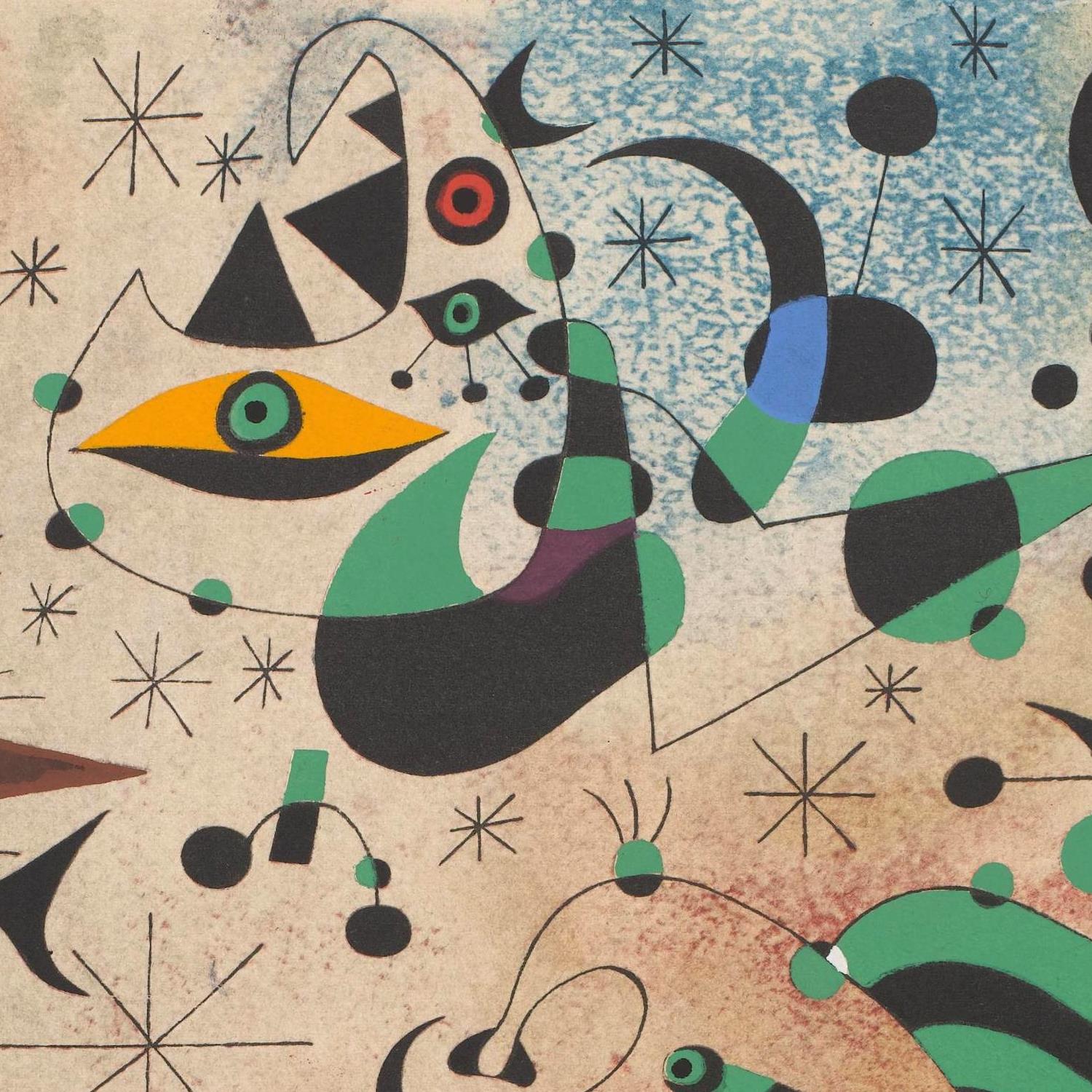 Abstract artwork with geometric shapes and patterns on a textured background