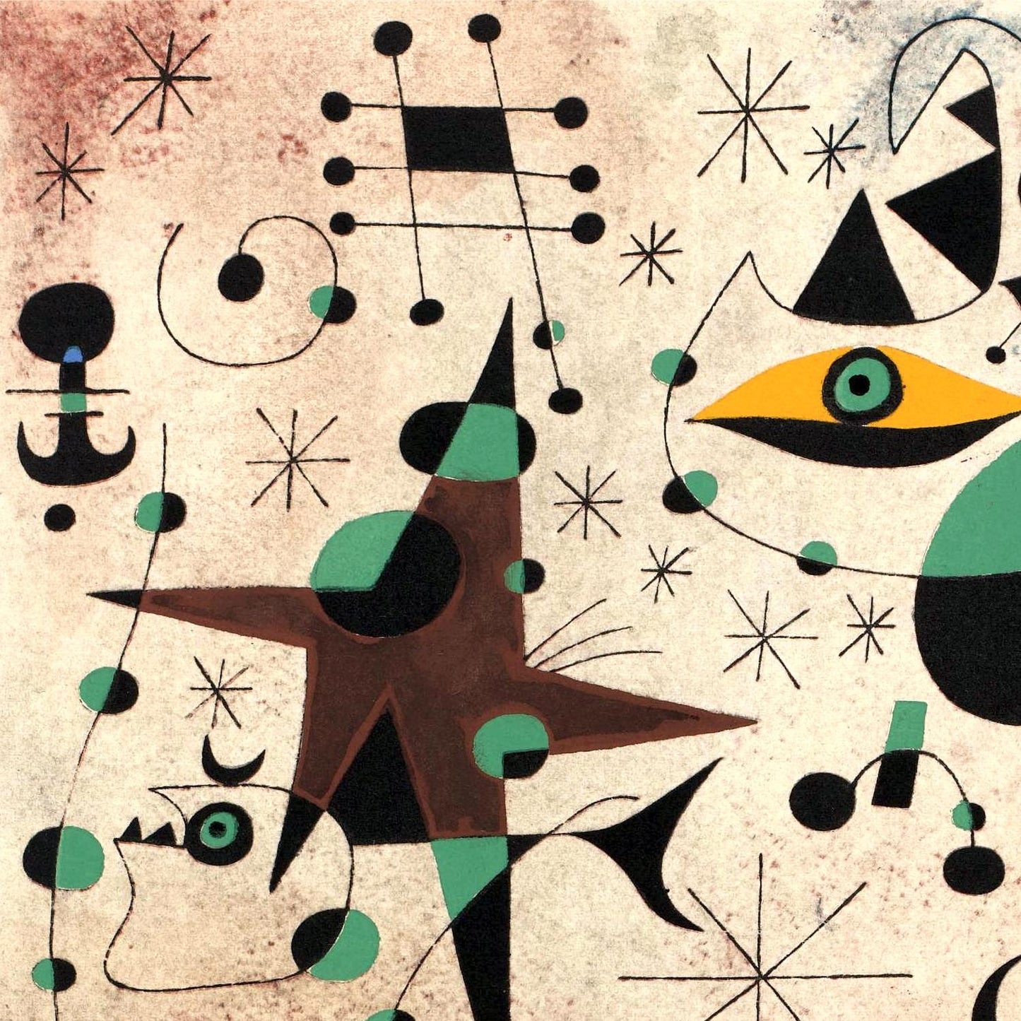 Abstract art with geometric shapes and patterns on a beige background