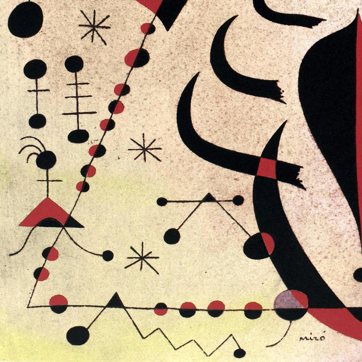 Abstract artwork with geometric shapes and lines on a textured beige background