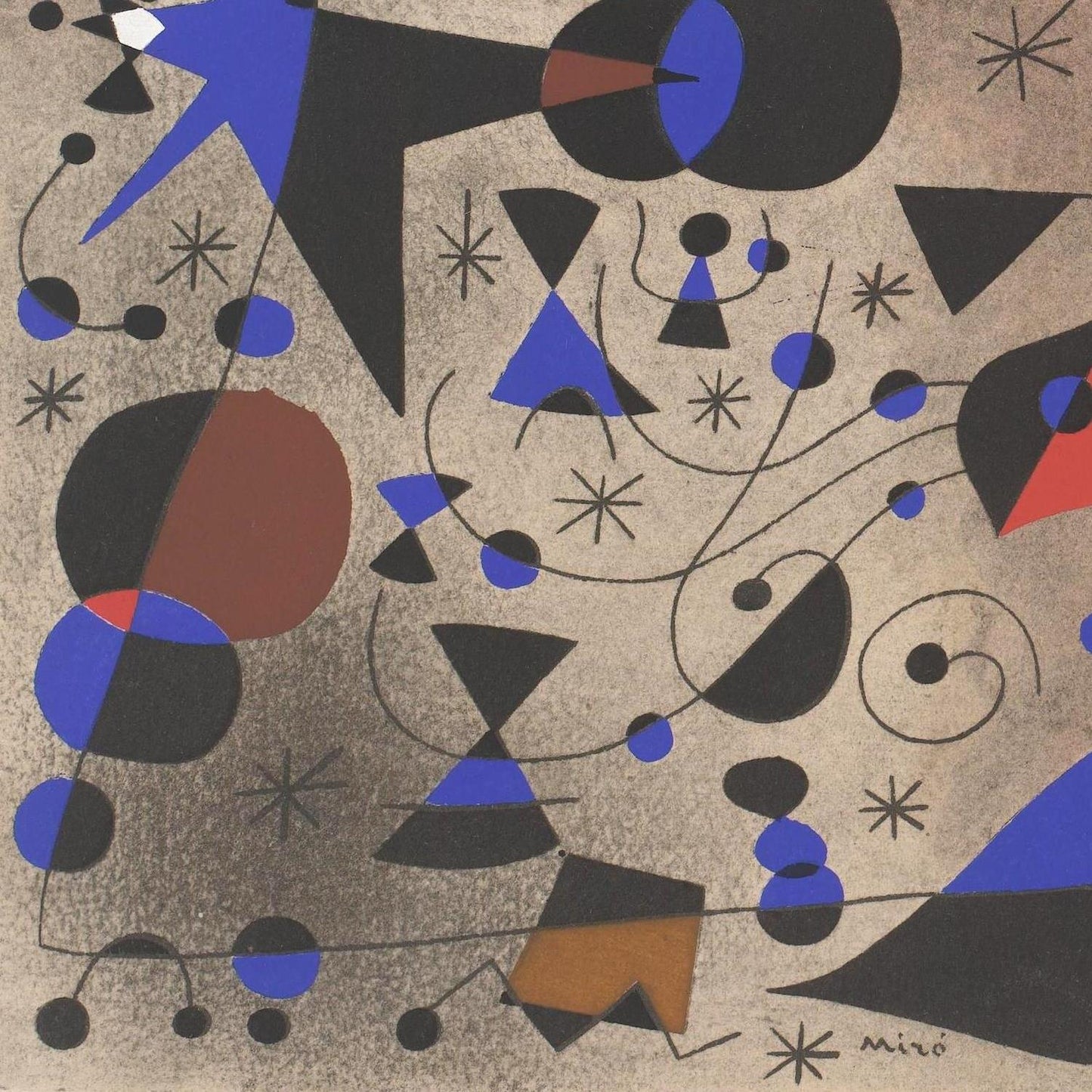 Abstract artwork with geometric shapes and bold colors on a textured background