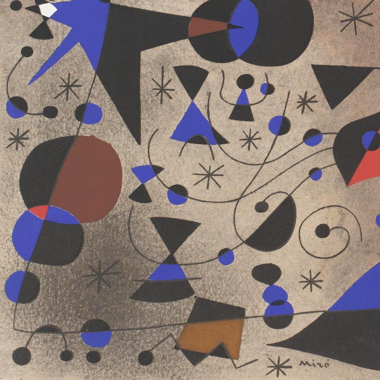 Abstract artwork with geometric shapes and bold colors on a textured background