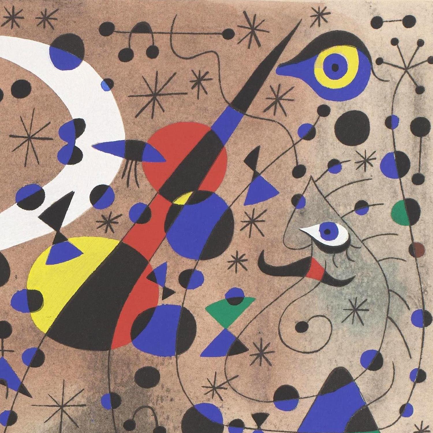 Abstract artwork with geometric shapes and colors on a textured background