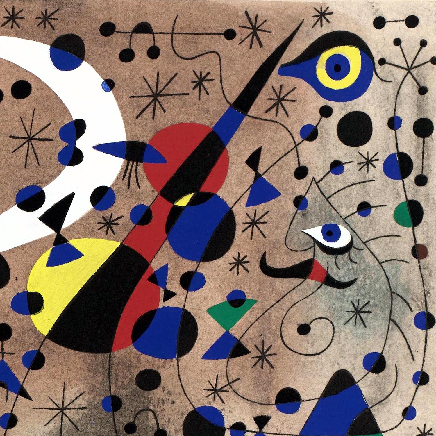 Abstract artwork with geometric shapes and bold colors on a textured background