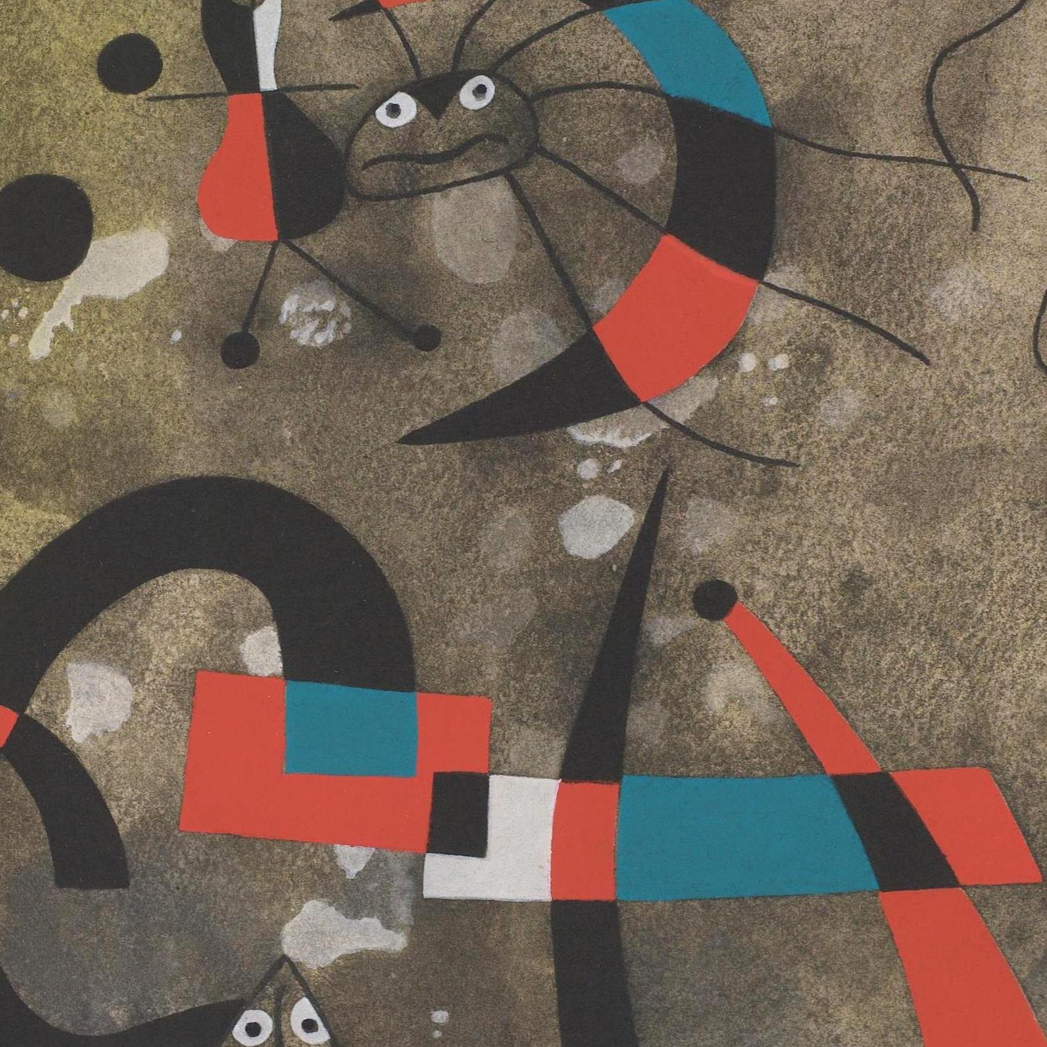 Abstract artwork with geometric shapes and a textured brown background