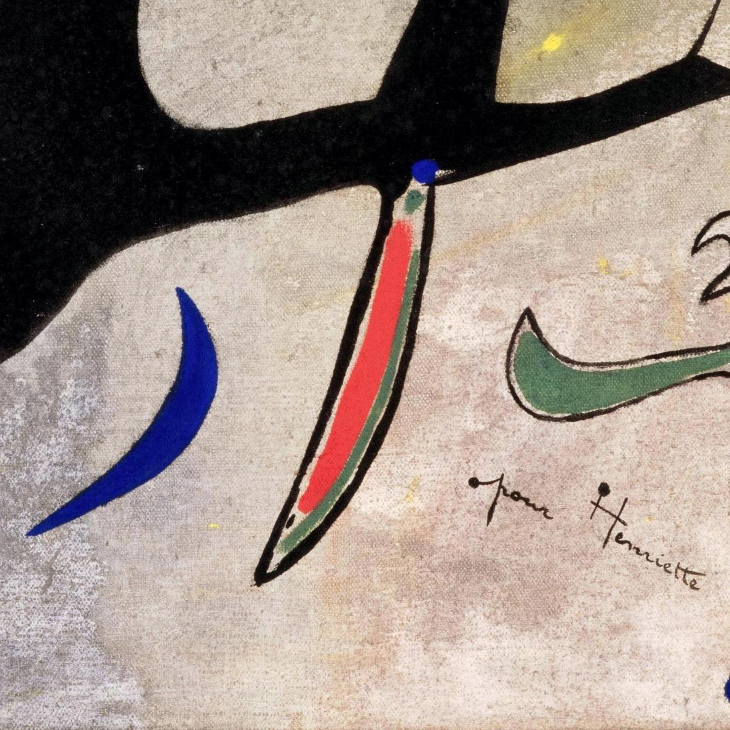 Abstract artwork with colorful geometric shapes on a textured beige background