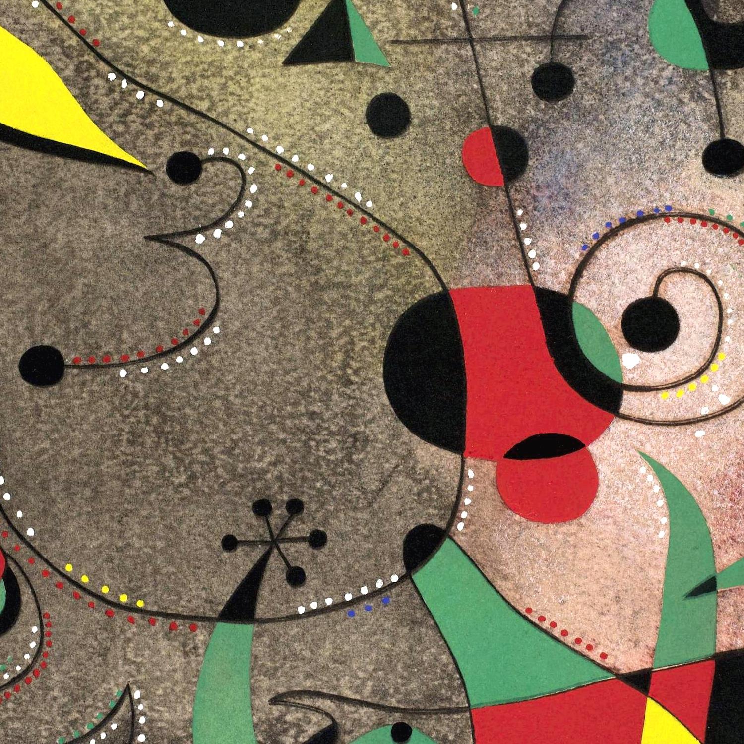 Abstract artwork with geometric shapes and colors on a gray background