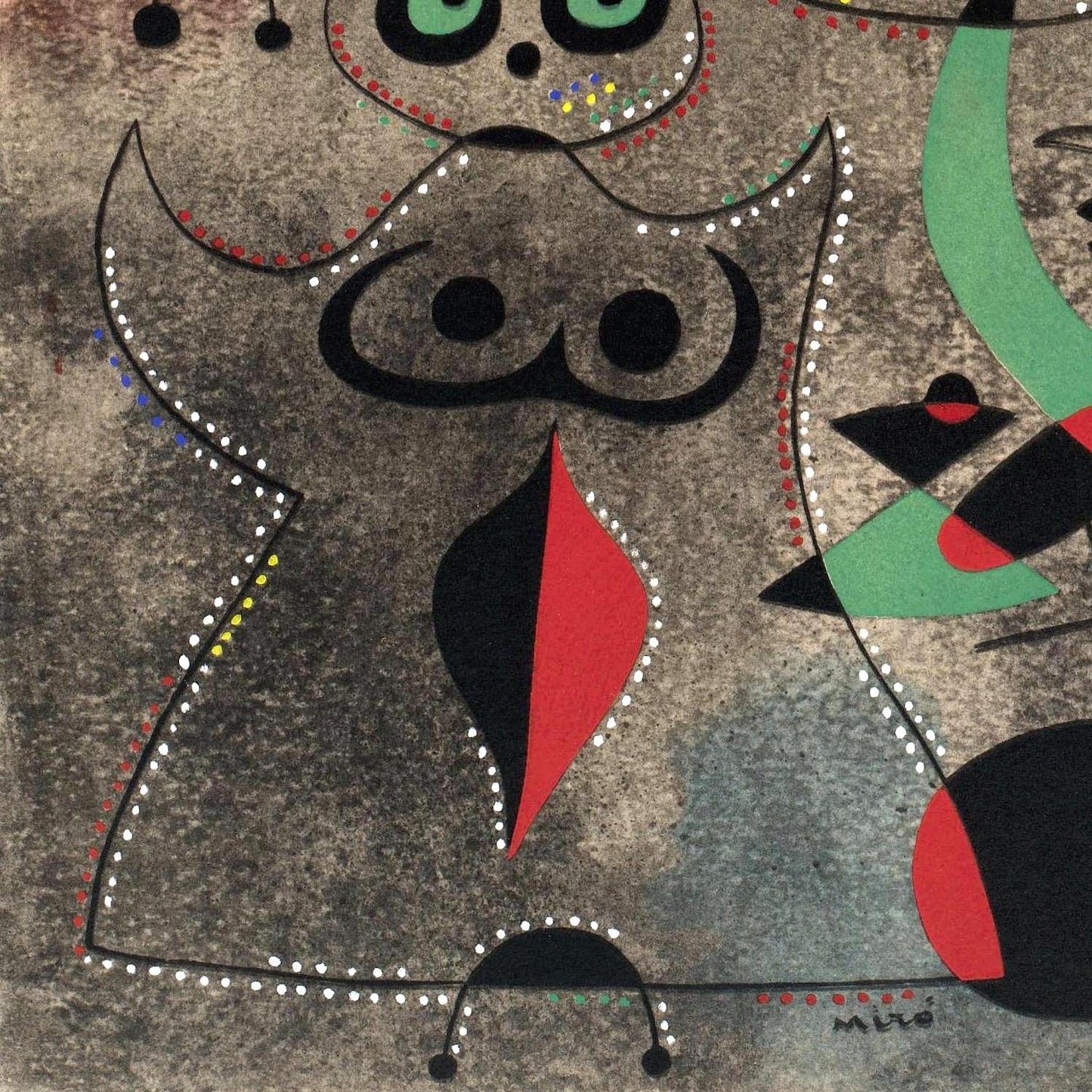 Abstract artwork with geometric shapes and bold colors on a textured background