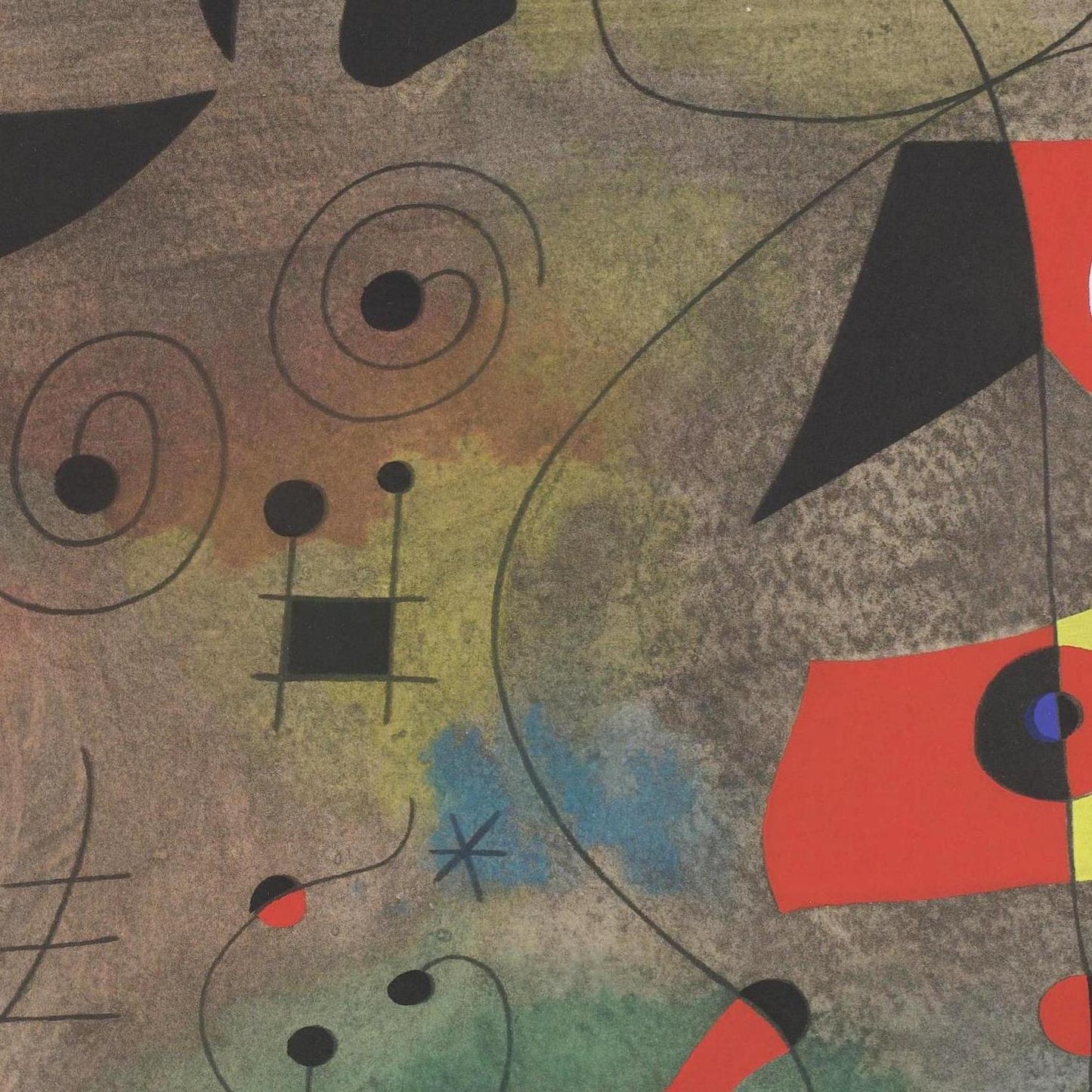 Abstract artwork with geometric shapes and colors on a textured background