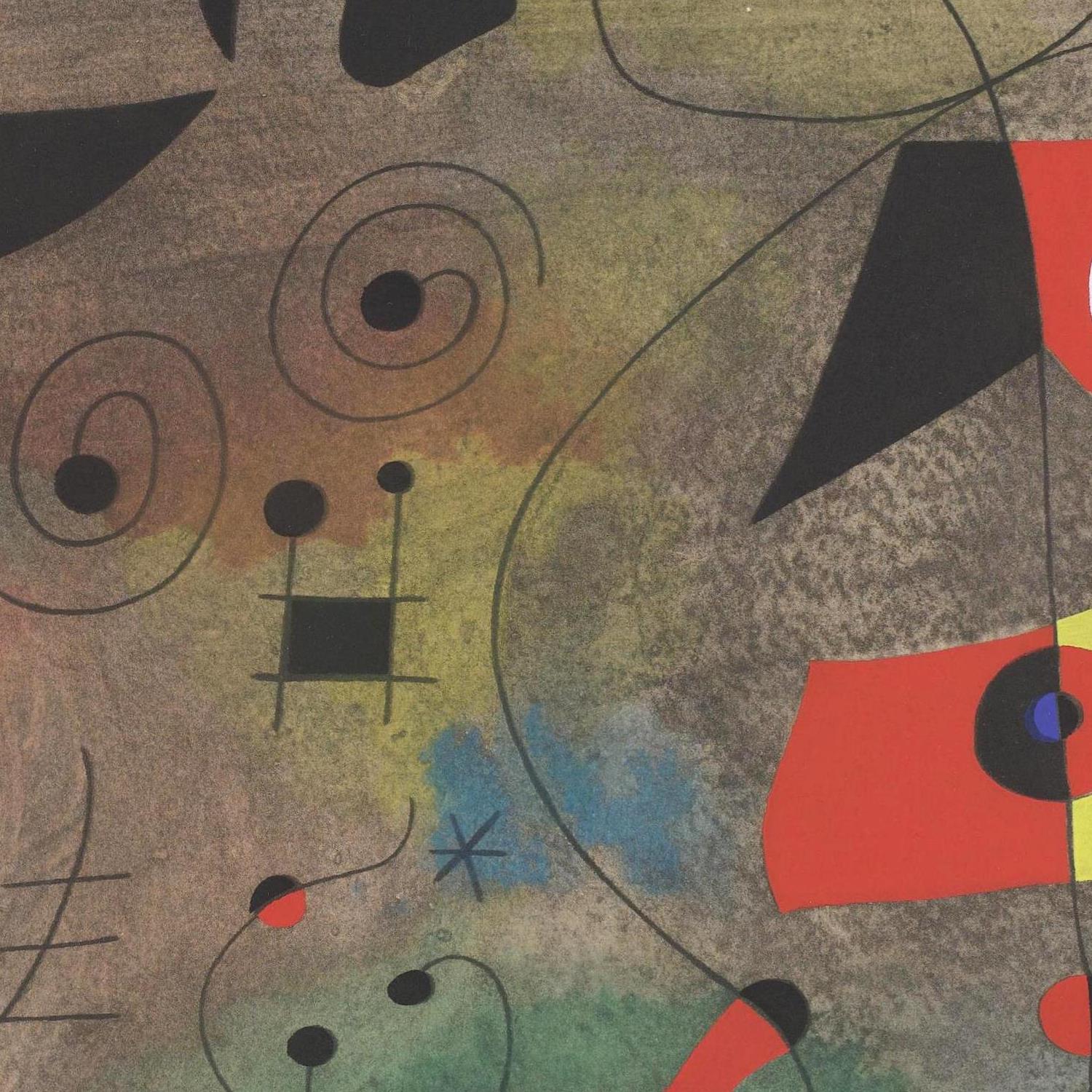 Abstract artwork with geometric shapes and colors on a textured background