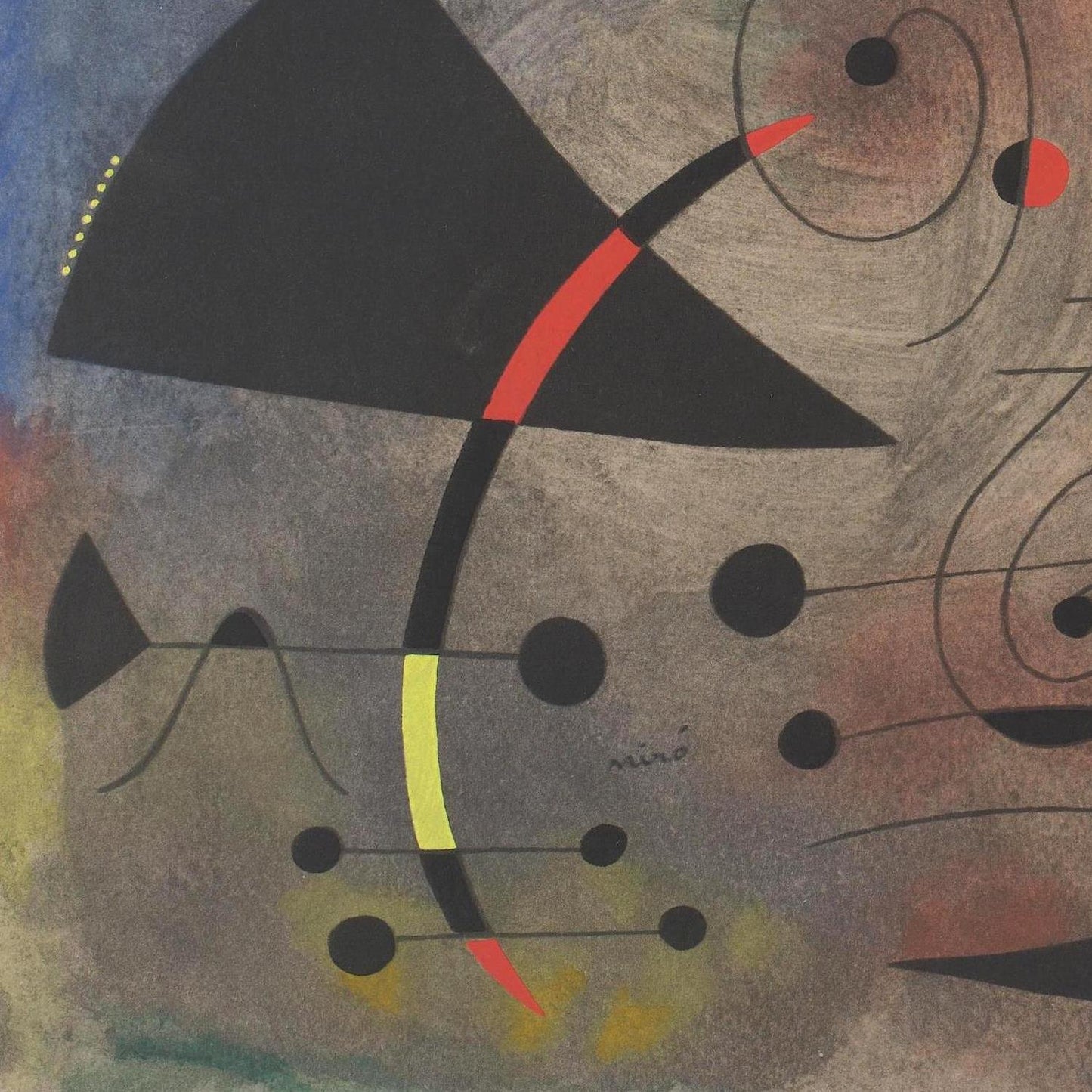 Abstract artwork with geometric shapes and colors on a textured background