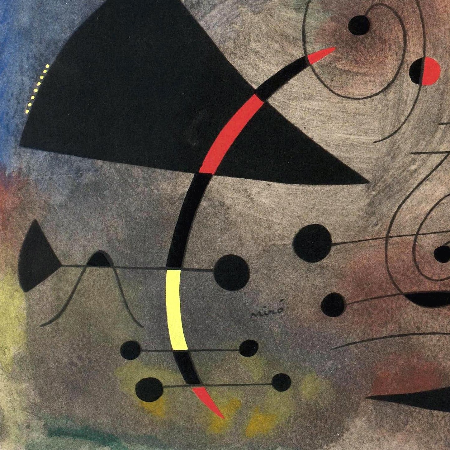 Abstract artwork with geometric shapes and colors on a textured background