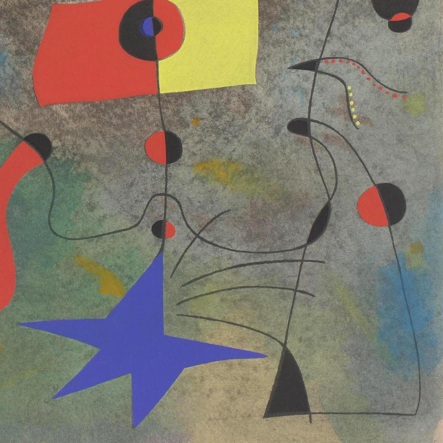 Abstract artwork with geometric shapes and lines on a textured background