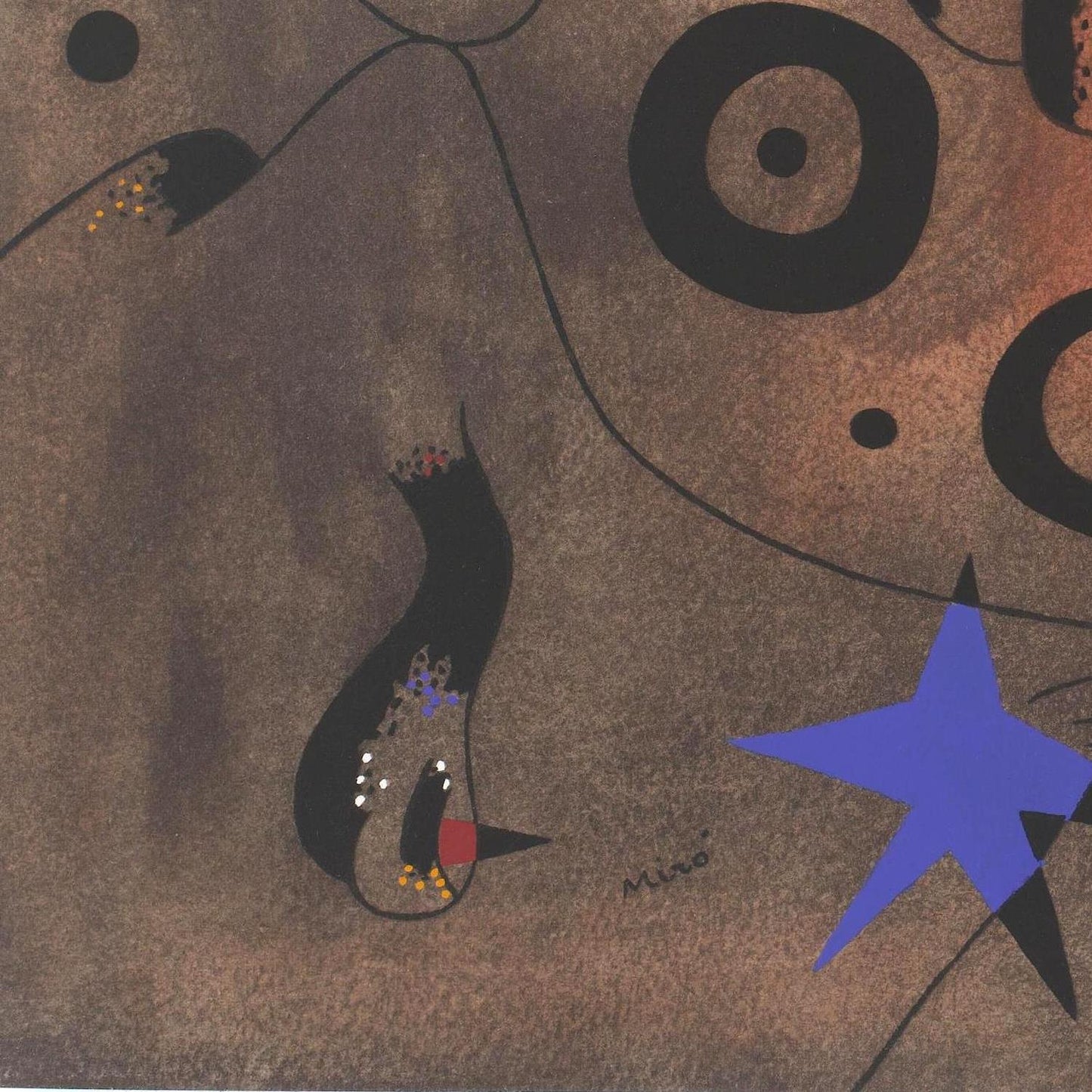 Abstract artwork with geometric shapes and a star on a brown background