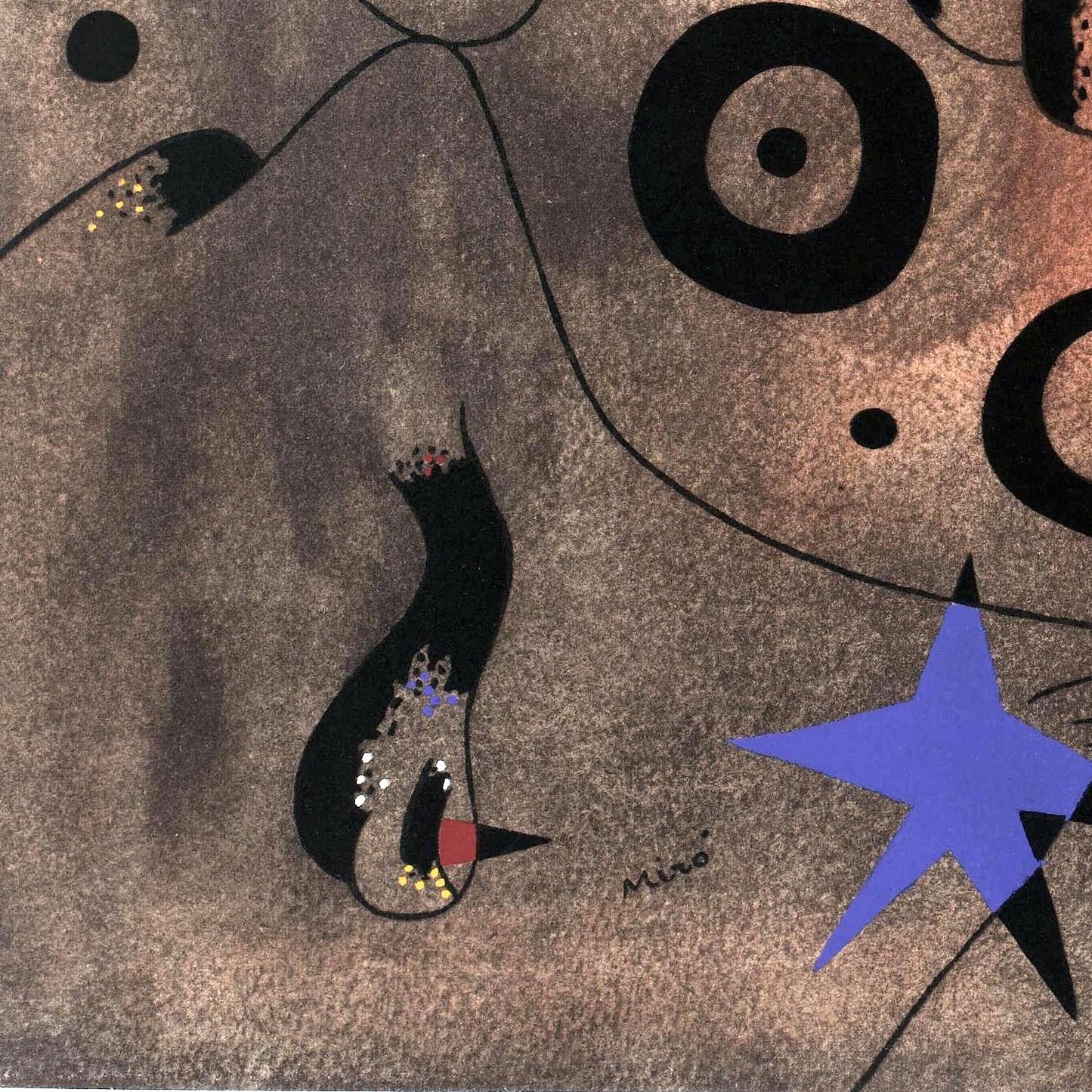Abstract artwork with geometric shapes and a star on a textured background