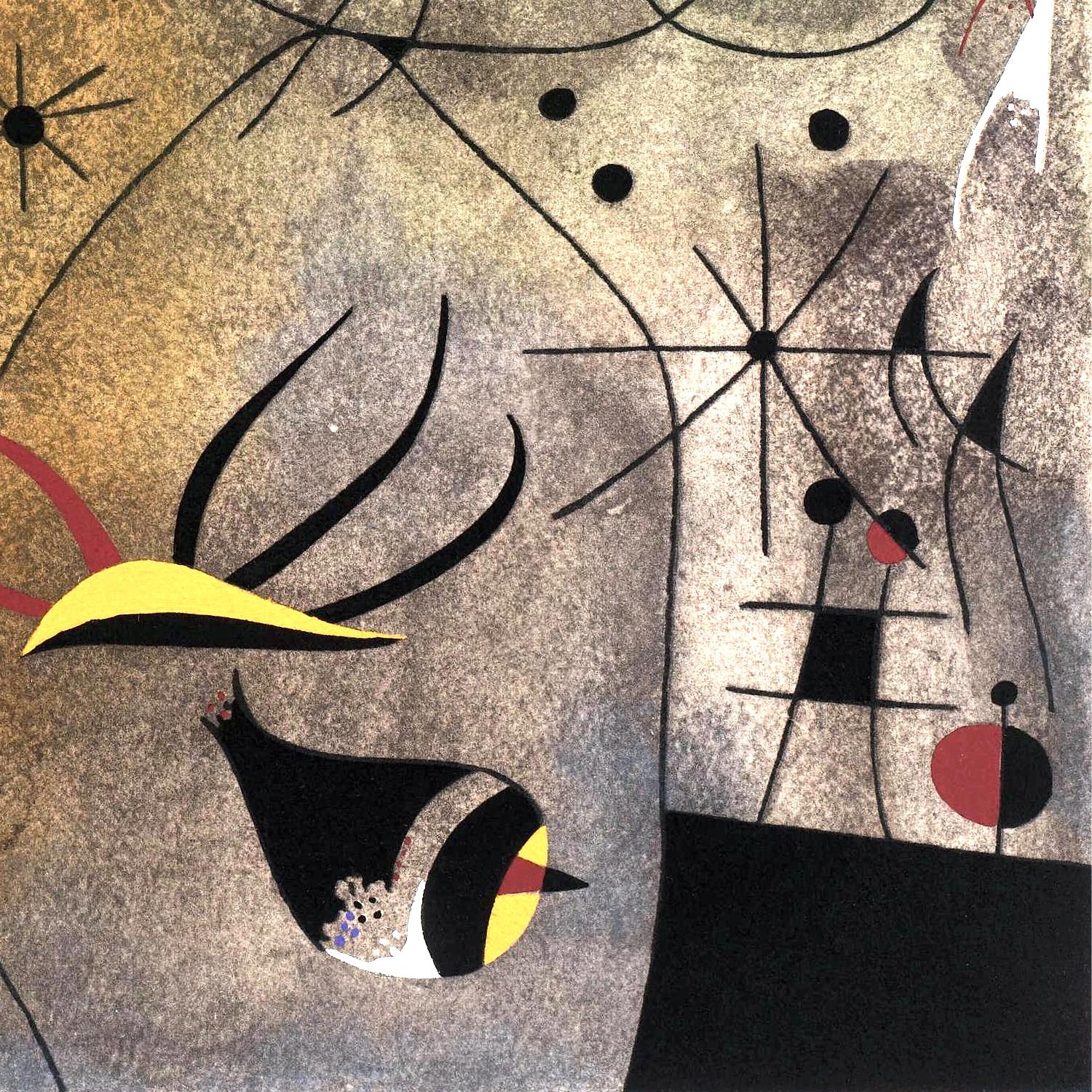 Abstract artwork with geometric shapes and colors on a textured background