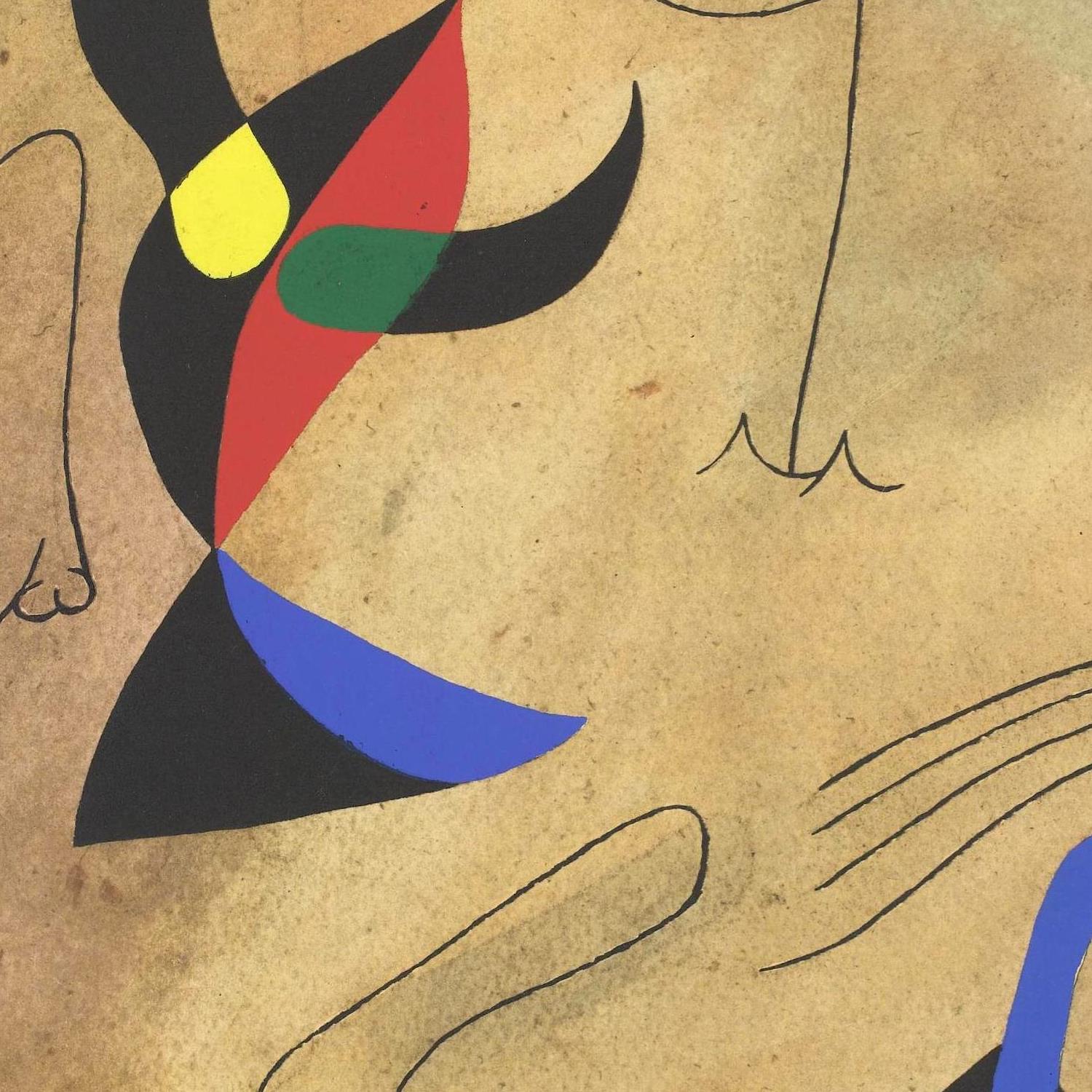 Abstract art with colorful geometric shapes on a textured beige background