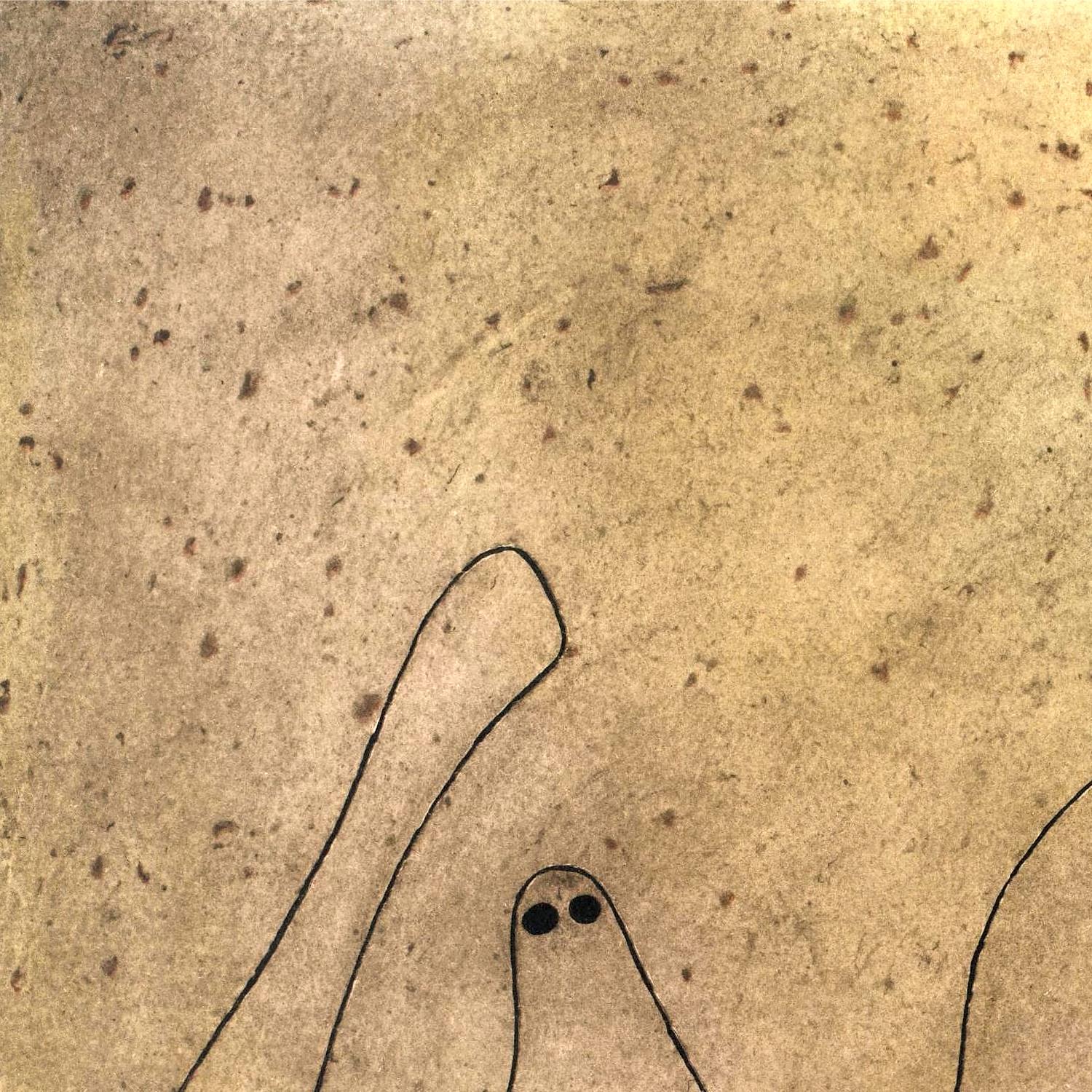 Abstract black line drawing on textured beige paper