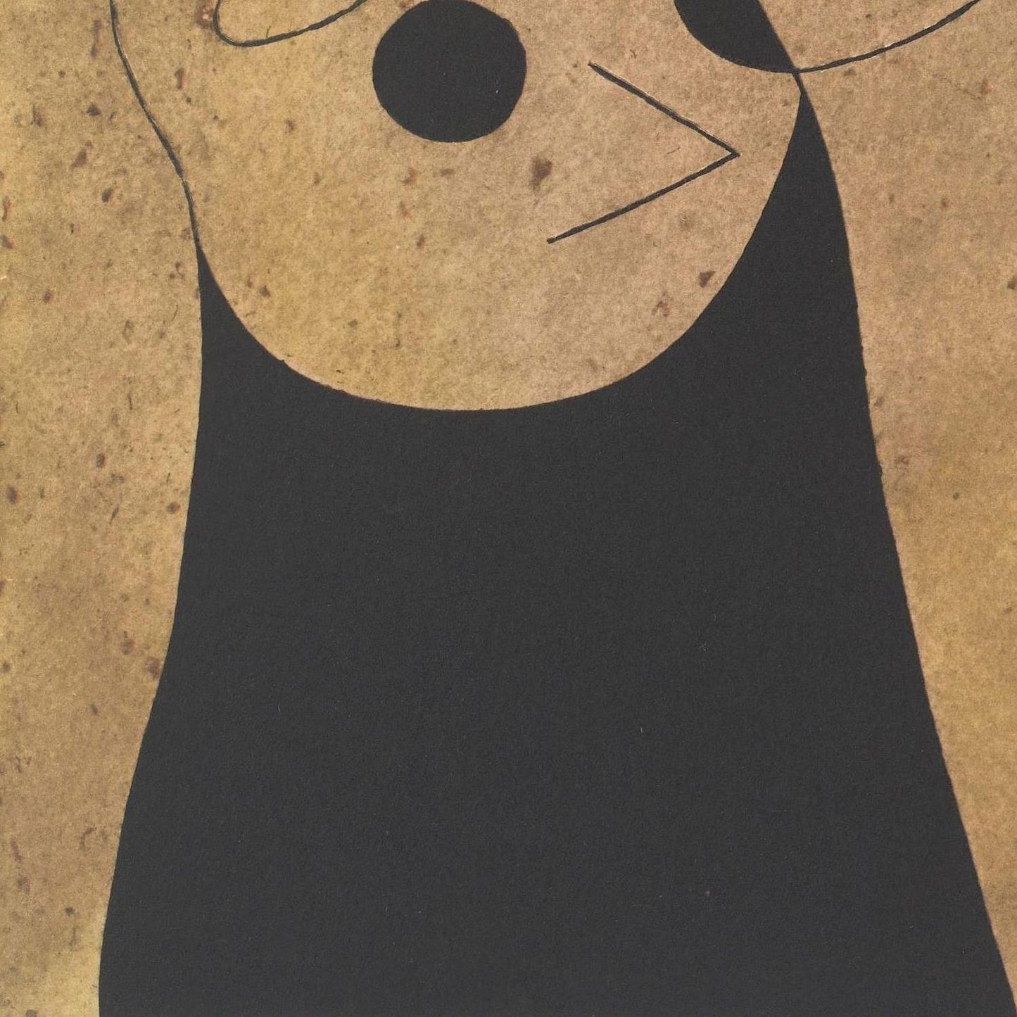 Abstract art with a black shape on a textured brown background