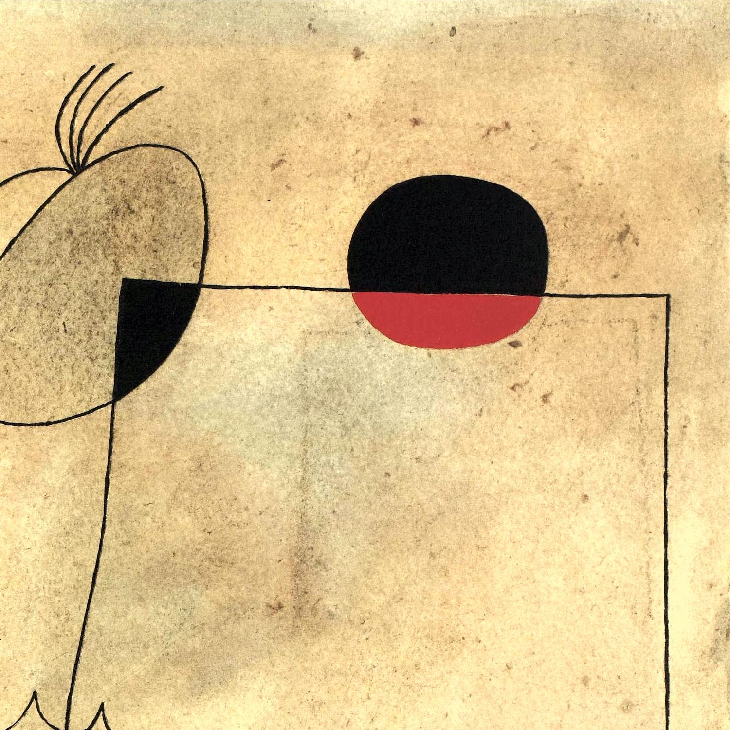 Abstract artwork with geometric shapes on a textured beige background