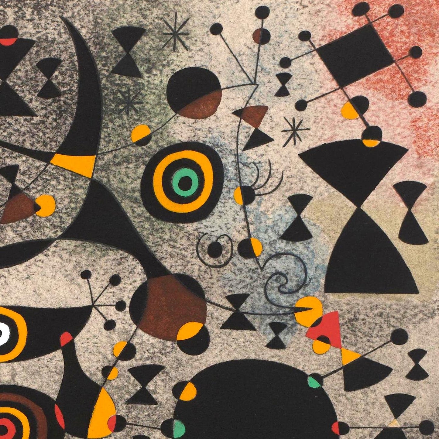 Abstract art with geometric shapes and colors on a textured background