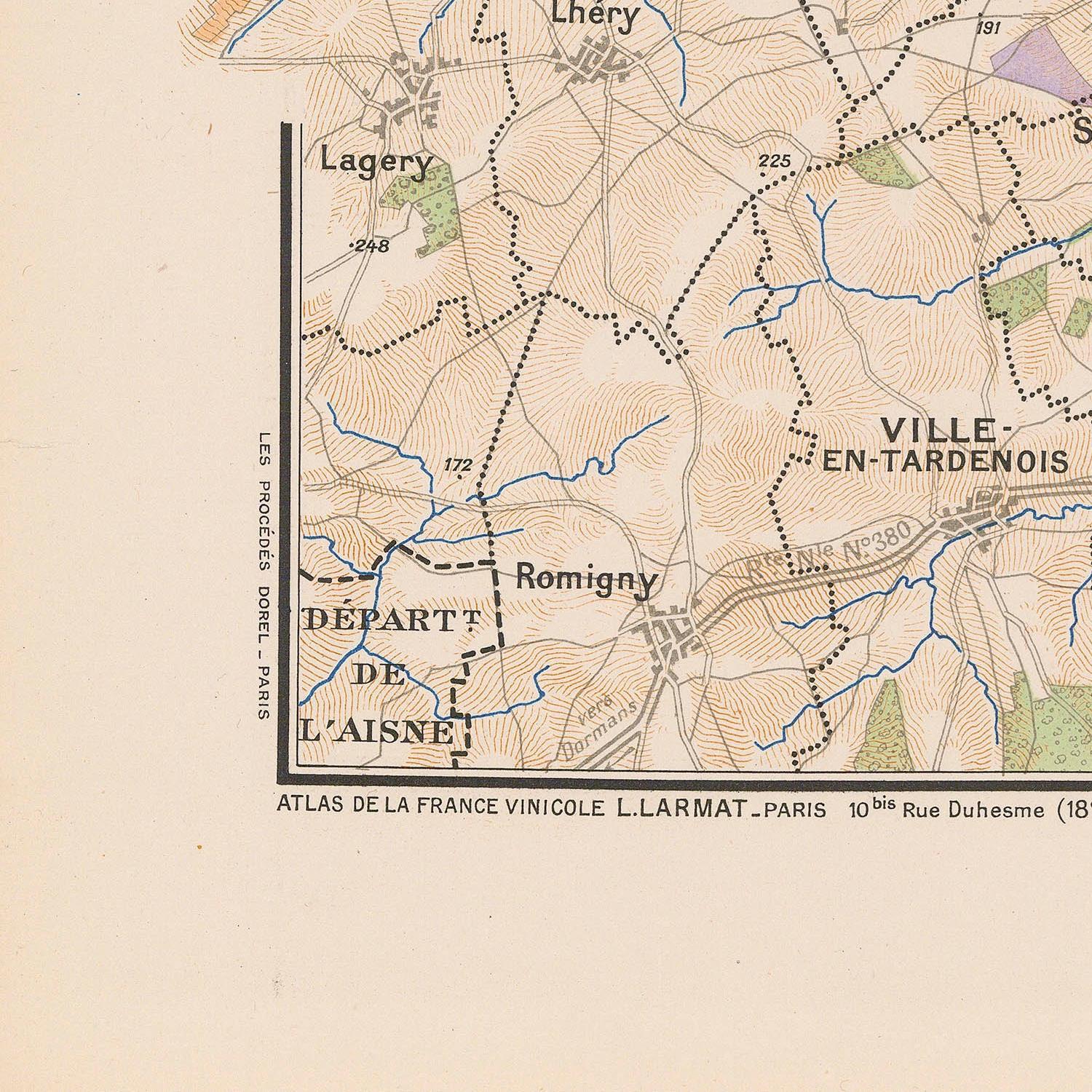 Vintage map of a region with labeled places and roads.