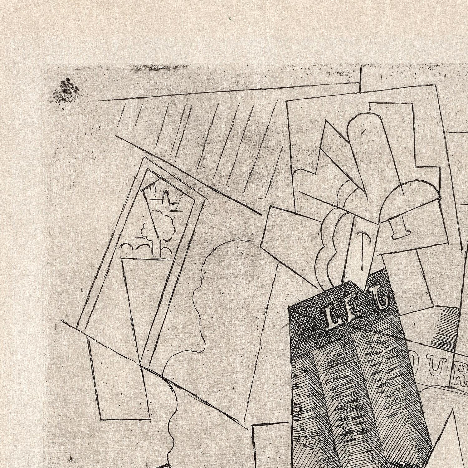 Abstract artwork with geometric shapes and text on a textured beige background