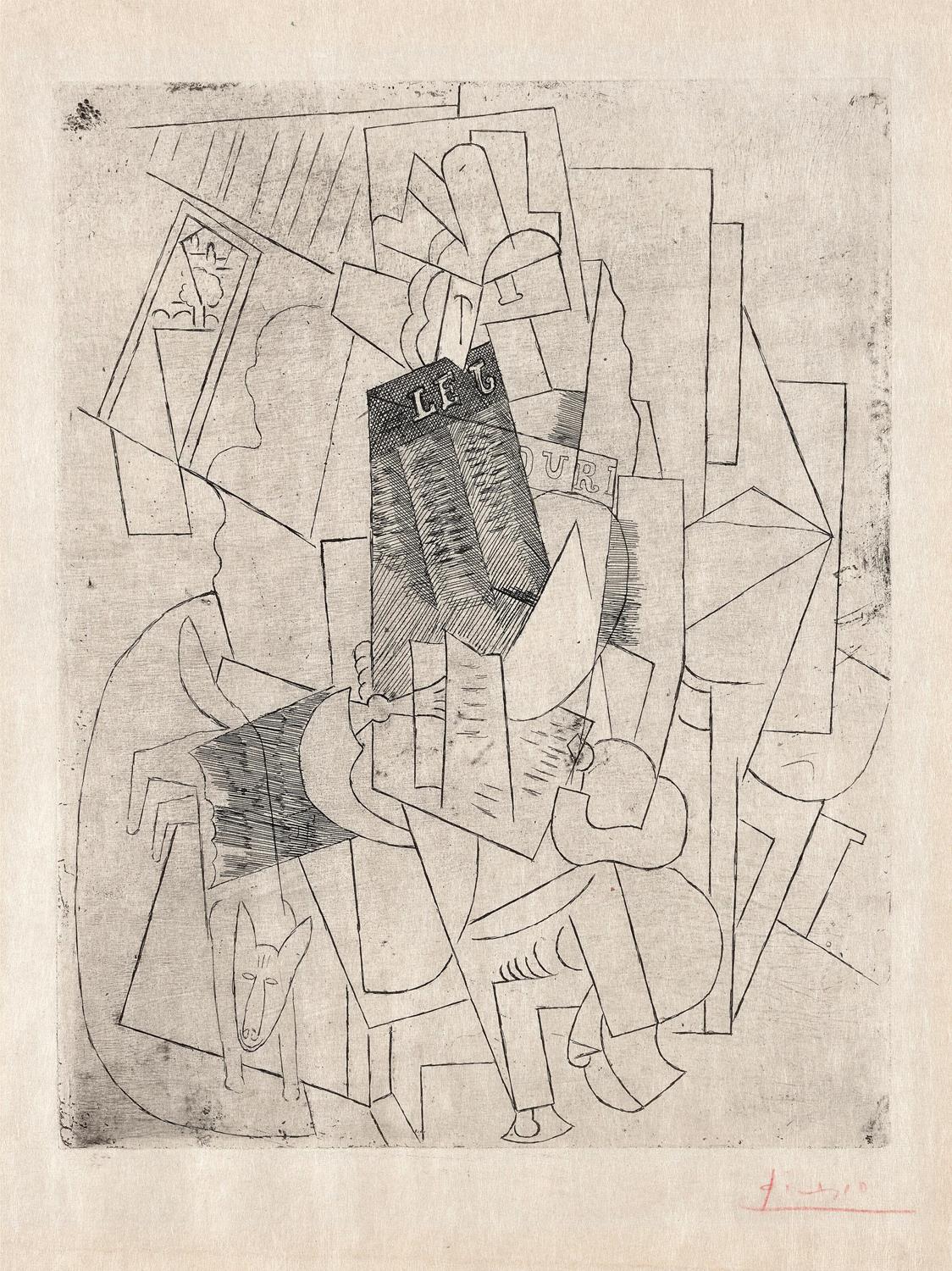 Abstract artwork with geometric shapes and lines on a beige background