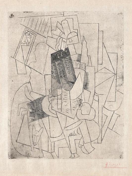 Abstract artwork with geometric shapes and lines on a beige background